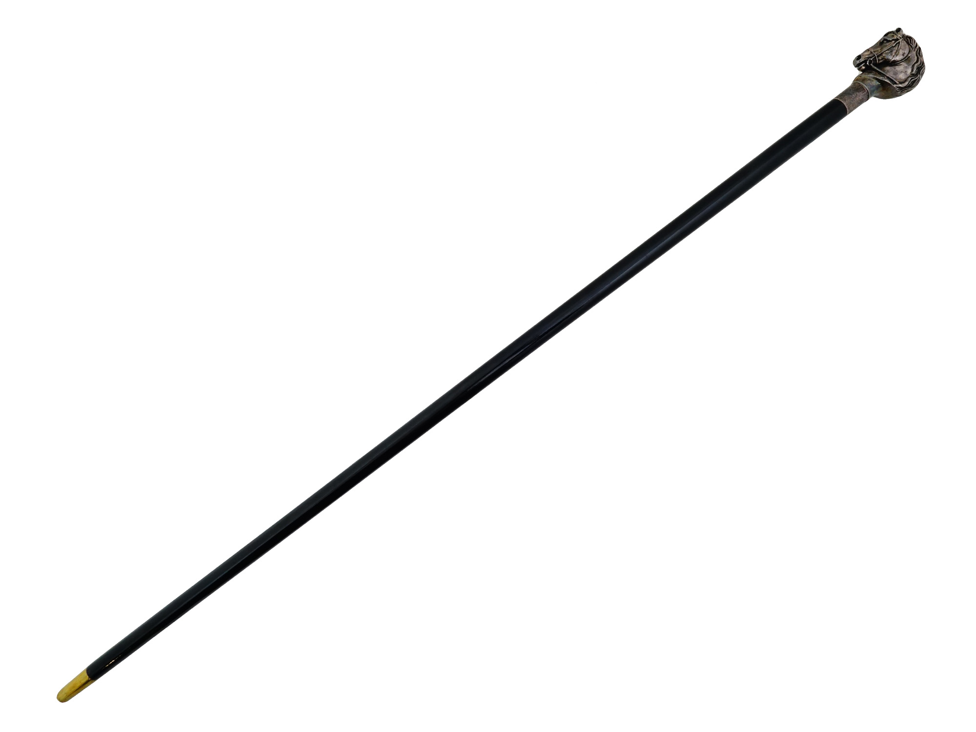 WALKING CANE WITH A STERLING SILVER HORSE HEAD HANDLE