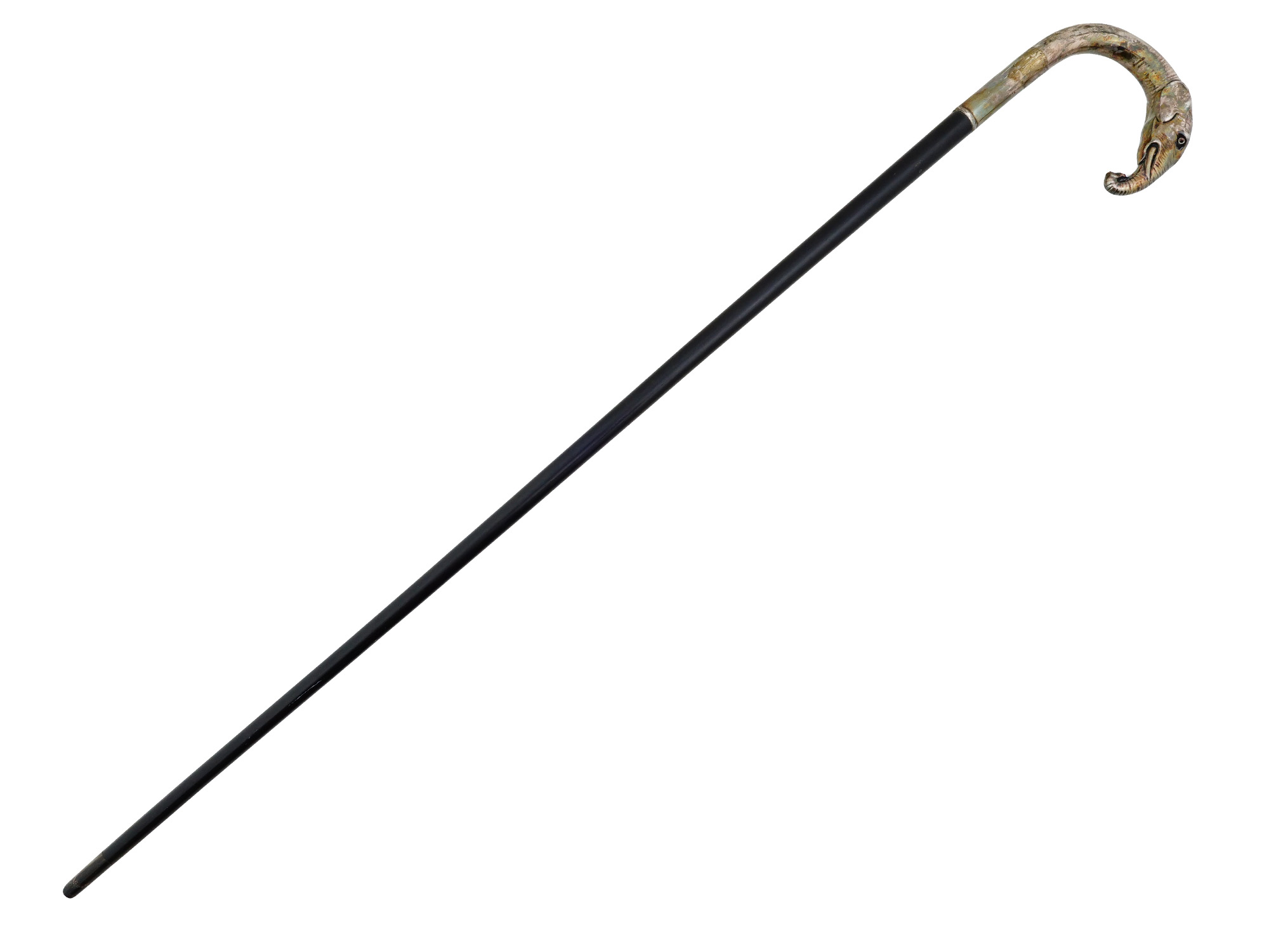 WALKING CANE WITH A SILVER ELEPHANT HEAD HANDLE