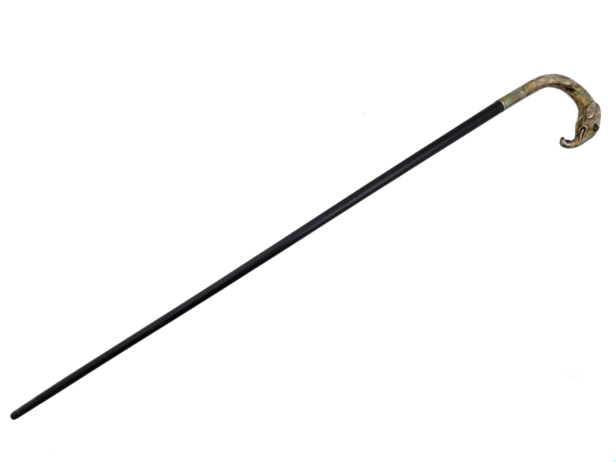 WALKING CANE WITH A SILVER ELEPHANT HEAD HANDLE