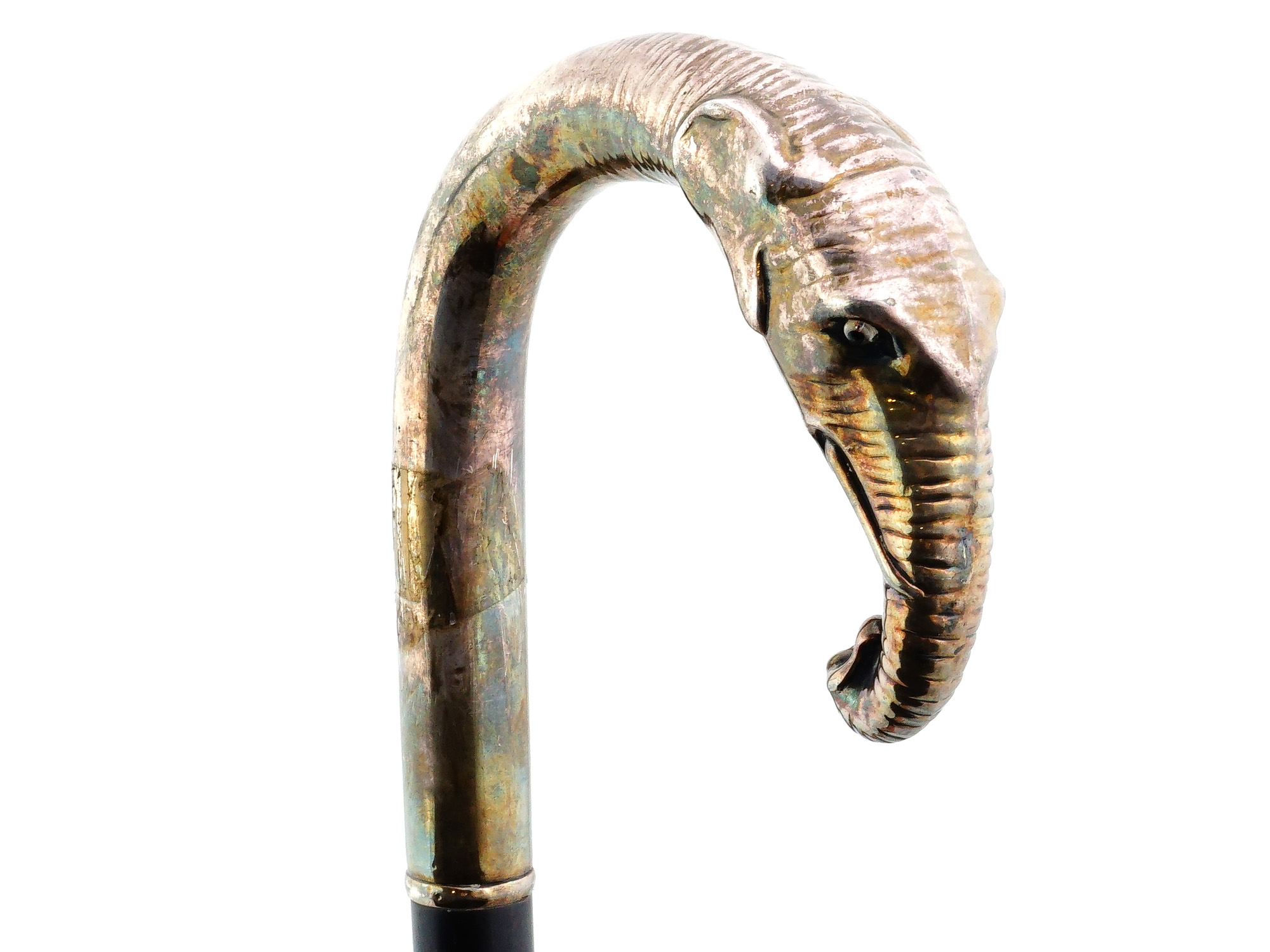 WALKING CANE WITH A SILVER ELEPHANT HEAD HANDLE