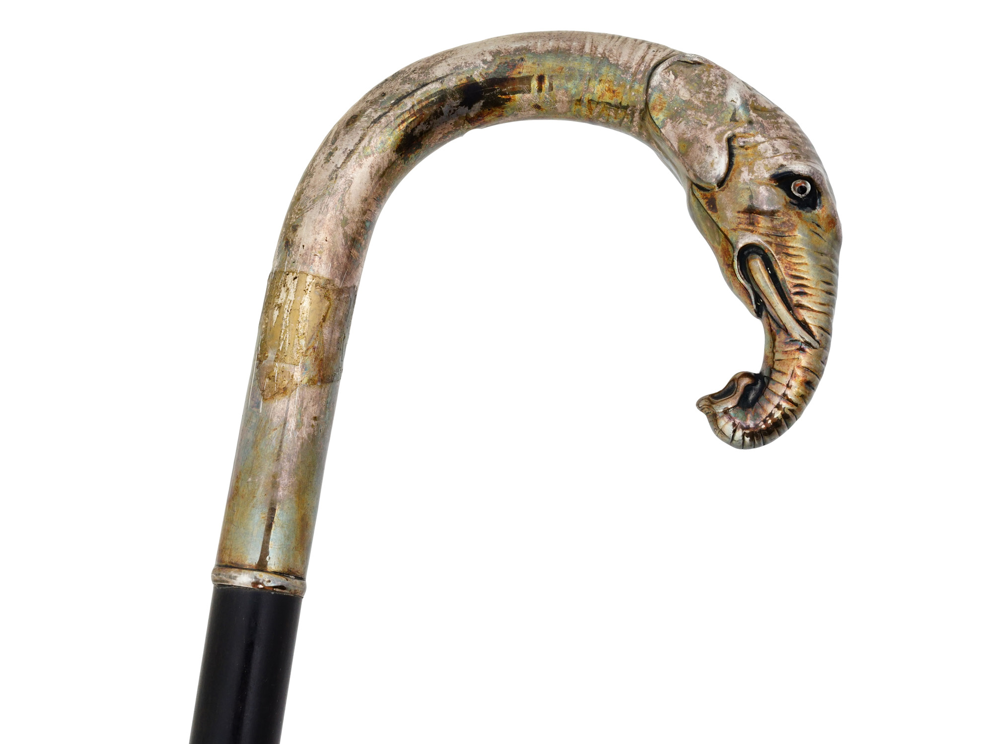 WALKING CANE WITH A SILVER ELEPHANT HEAD HANDLE