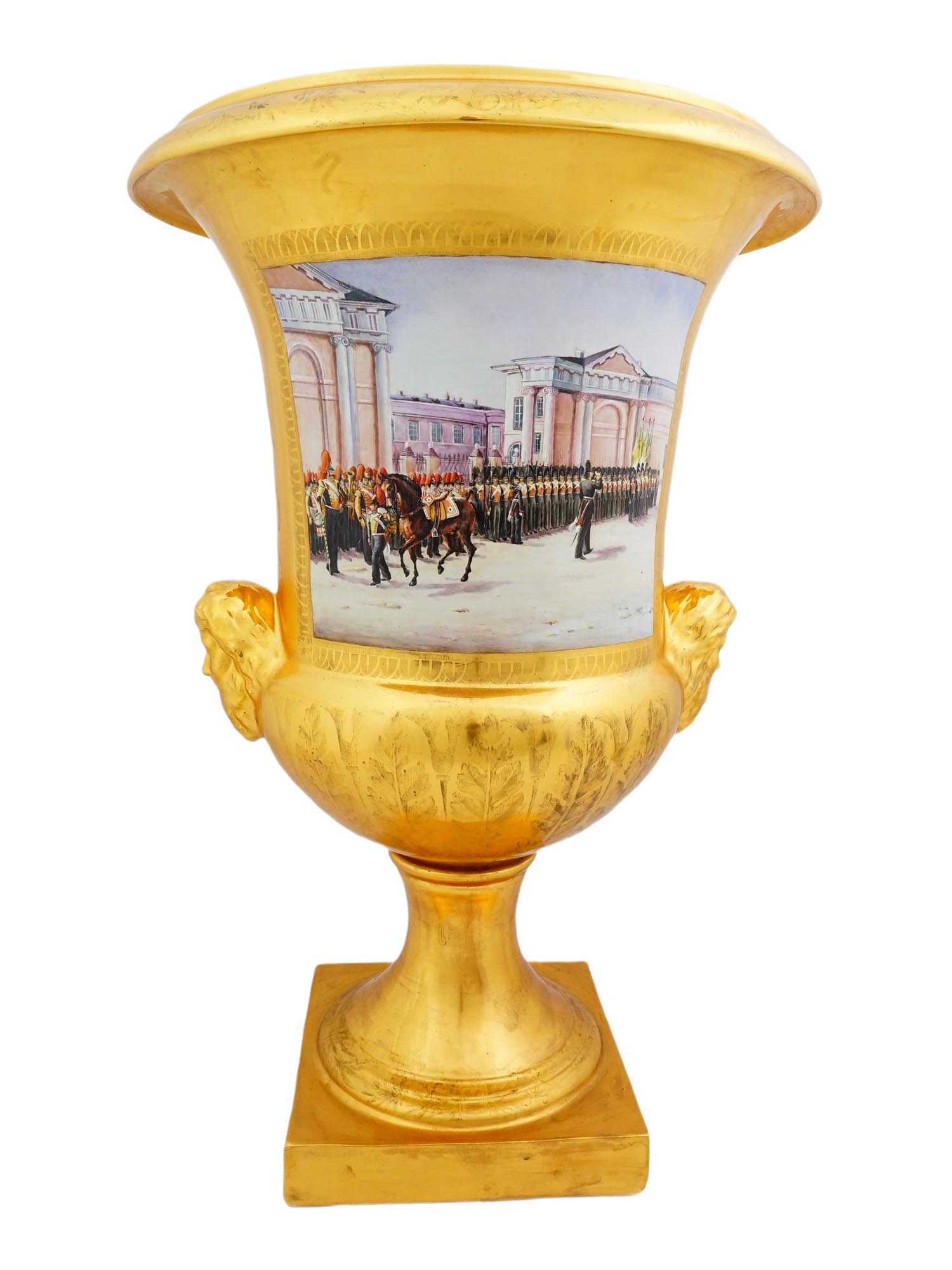 LARGE RUSSIAN STYLE PORCELAIN MILITARY VASE