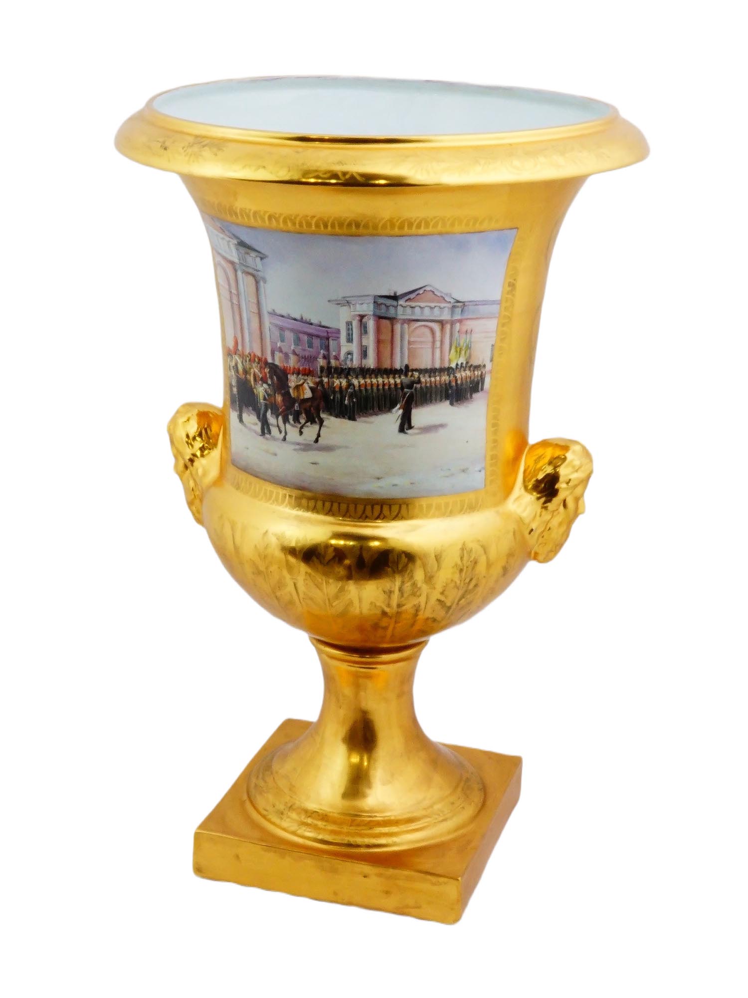 LARGE RUSSIAN STYLE PORCELAIN MILITARY VASE