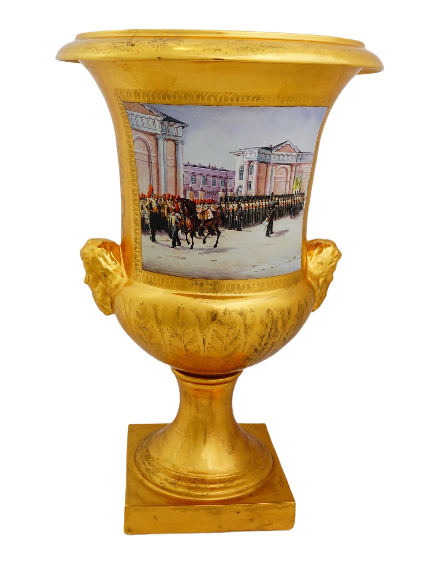 LARGE RUSSIAN STYLE PORCELAIN MILITARY VASE