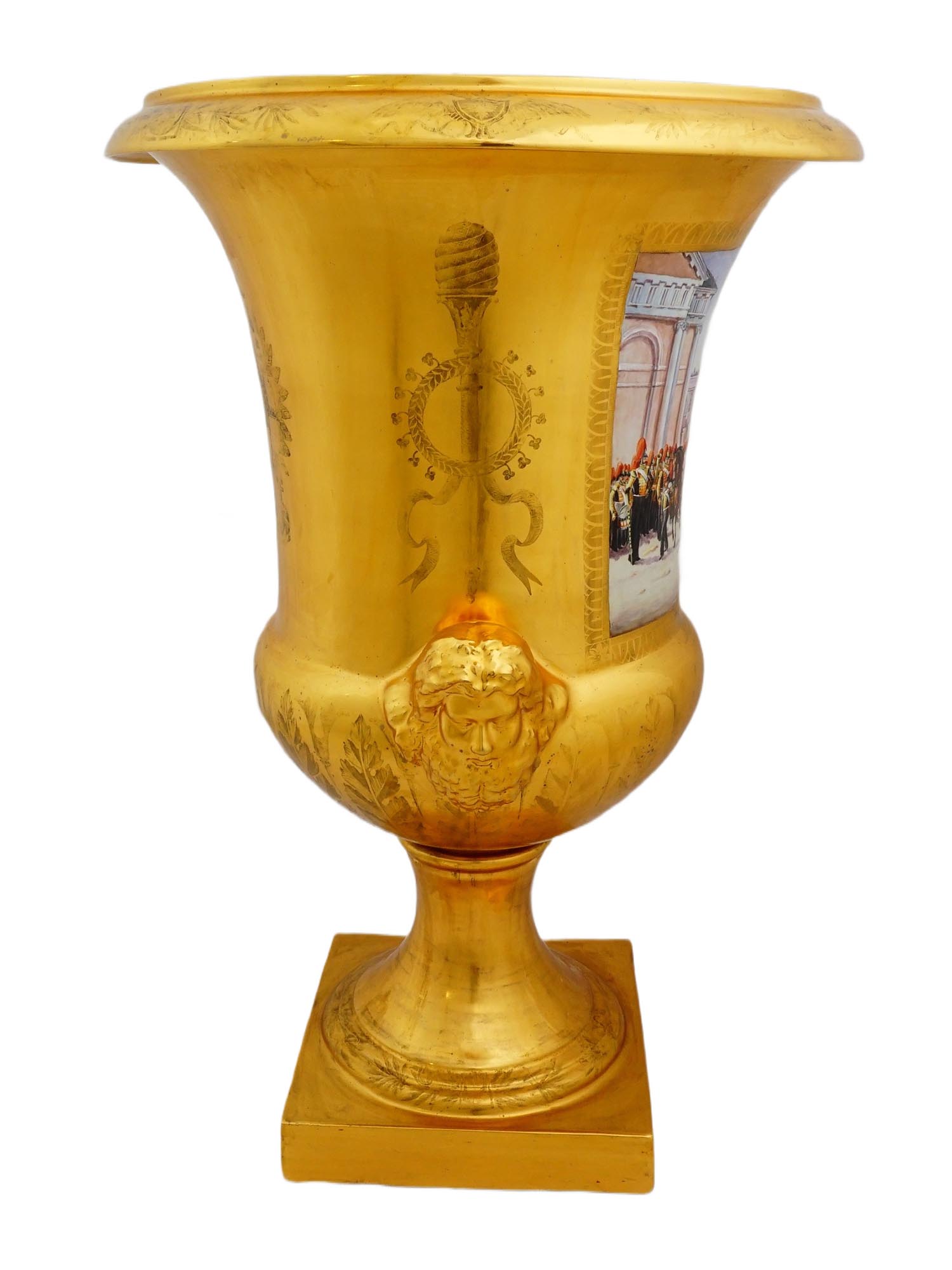 LARGE RUSSIAN STYLE PORCELAIN MILITARY VASE