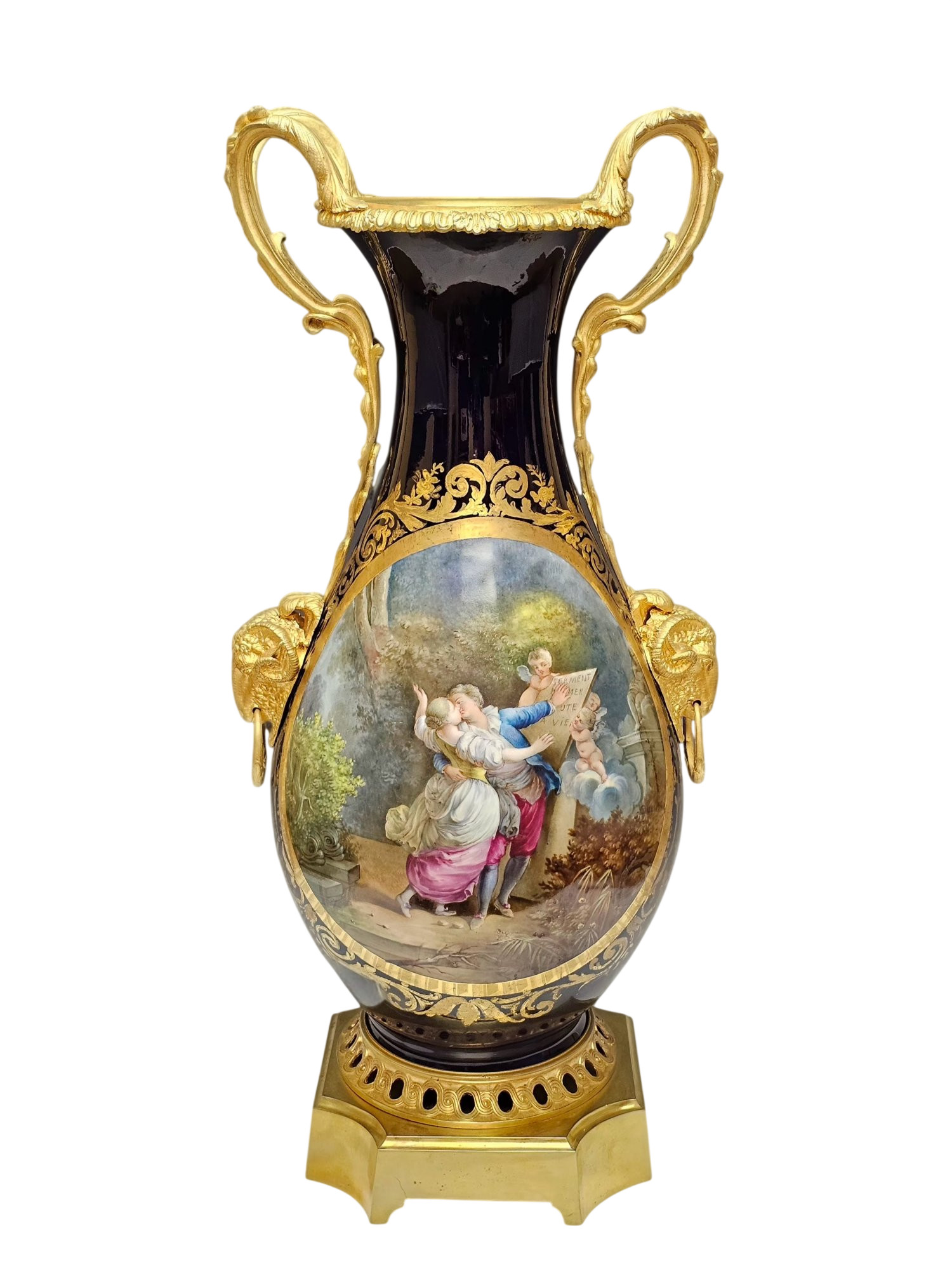 LARGE FRENCH SEVRES ORMOLU BRONZE MOUNTED VASE