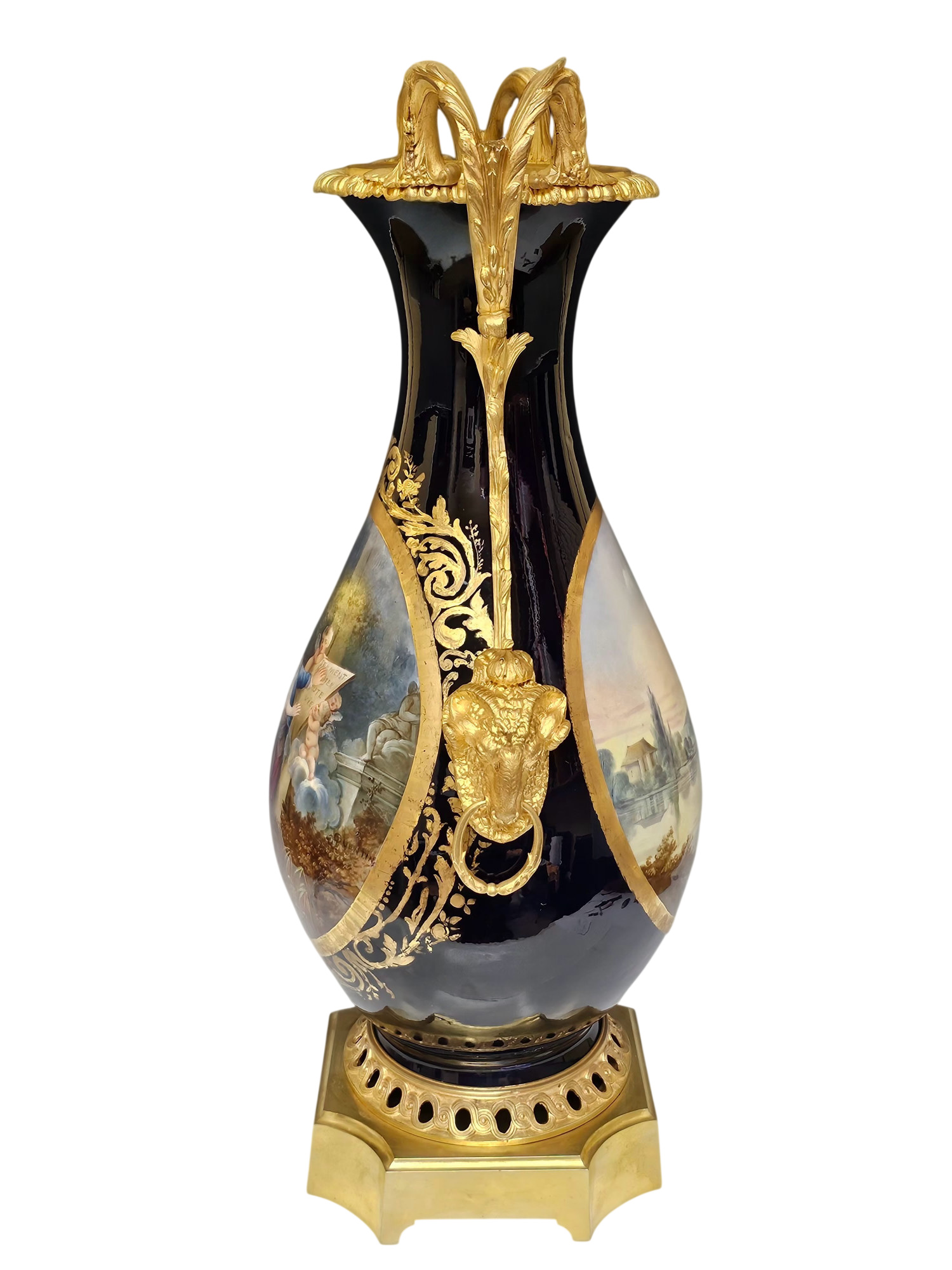LARGE FRENCH SEVRES ORMOLU BRONZE MOUNTED VASE