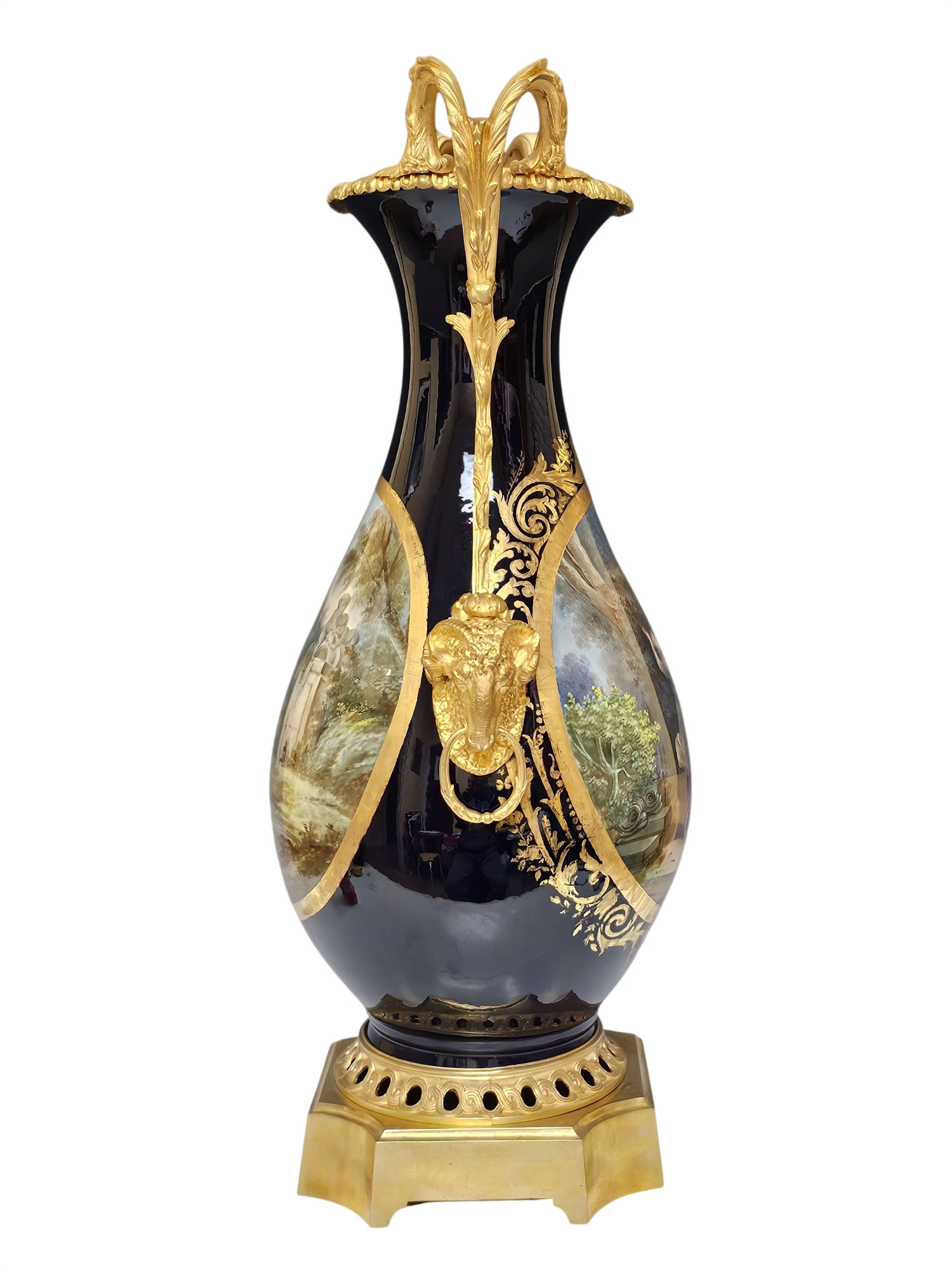 LARGE FRENCH SEVRES ORMOLU BRONZE MOUNTED VASE