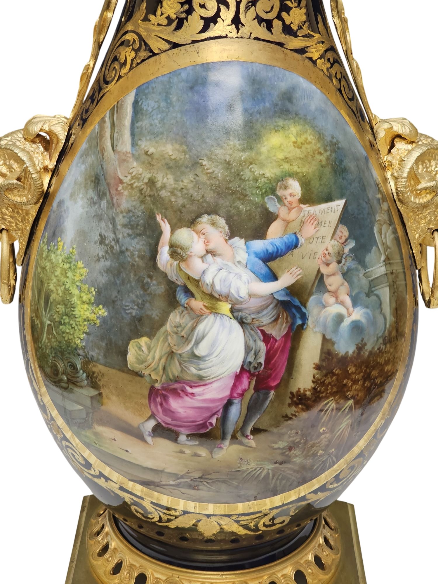 LARGE FRENCH SEVRES ORMOLU BRONZE MOUNTED VASE