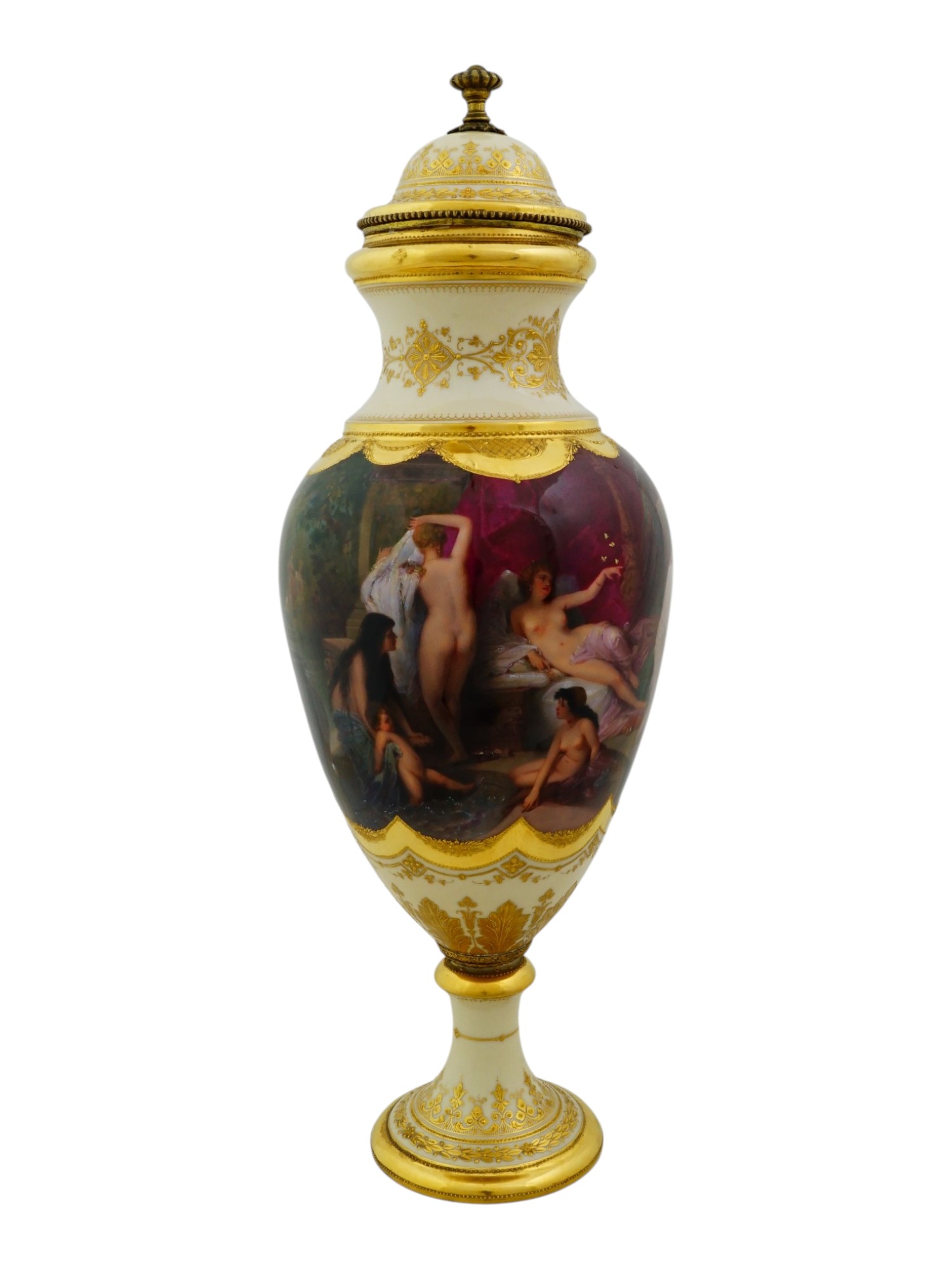 ANTIQUE AMBROSIUS LAMM GERMAN HAND PAINTED PORCELAIN URN