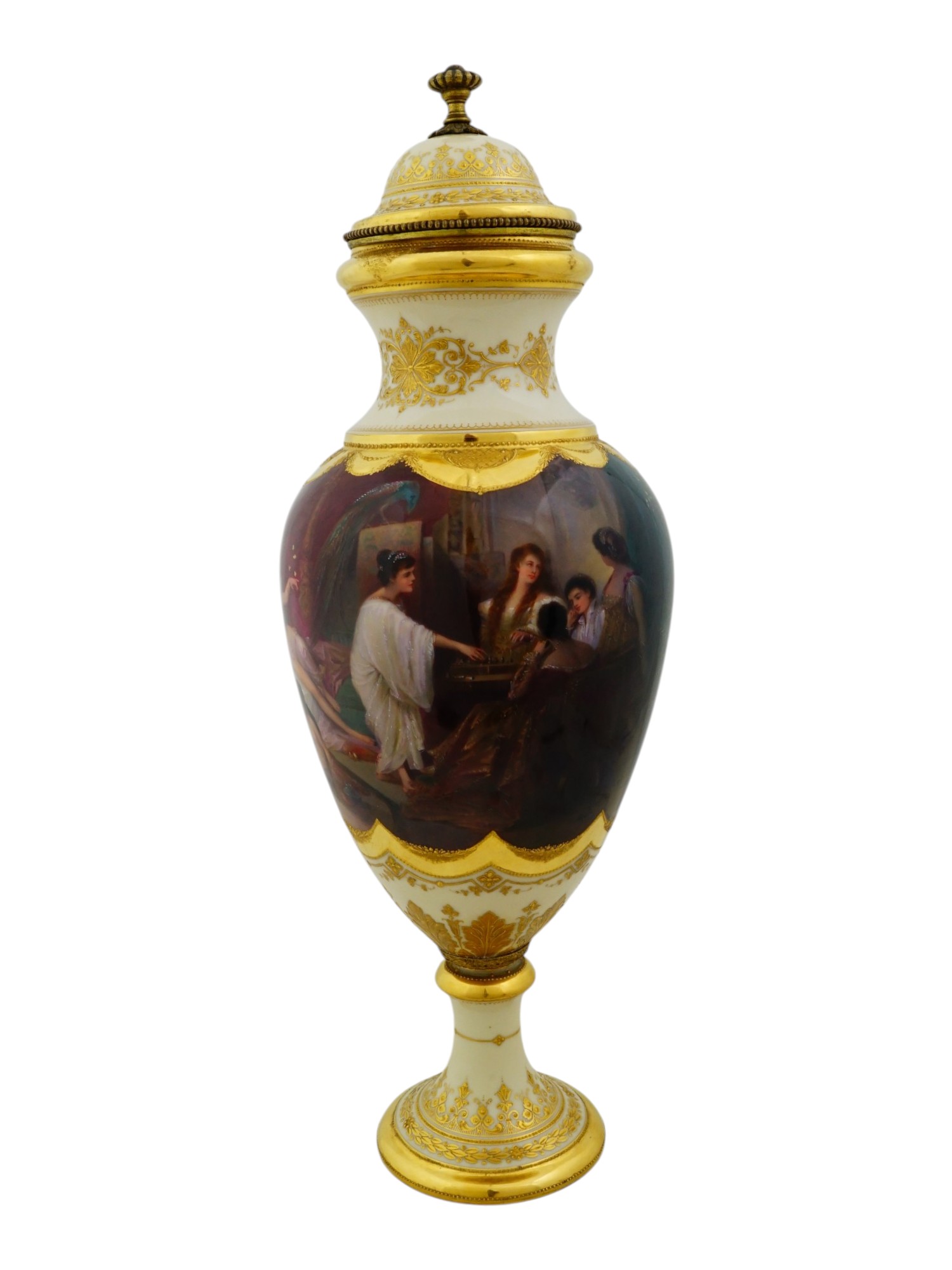 ANTIQUE AMBROSIUS LAMM GERMAN HAND PAINTED PORCELAIN URN