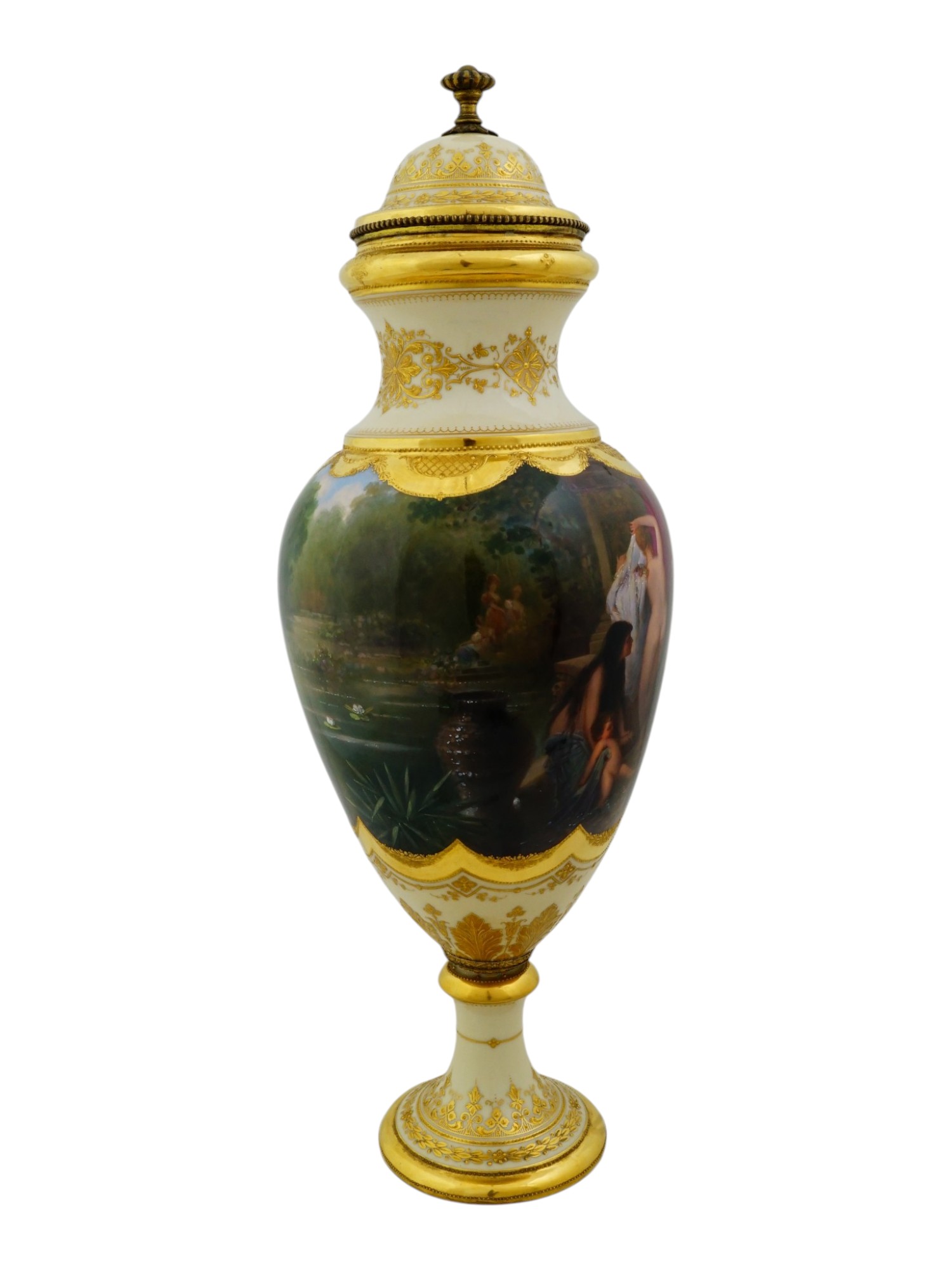 ANTIQUE AMBROSIUS LAMM GERMAN HAND PAINTED PORCELAIN URN