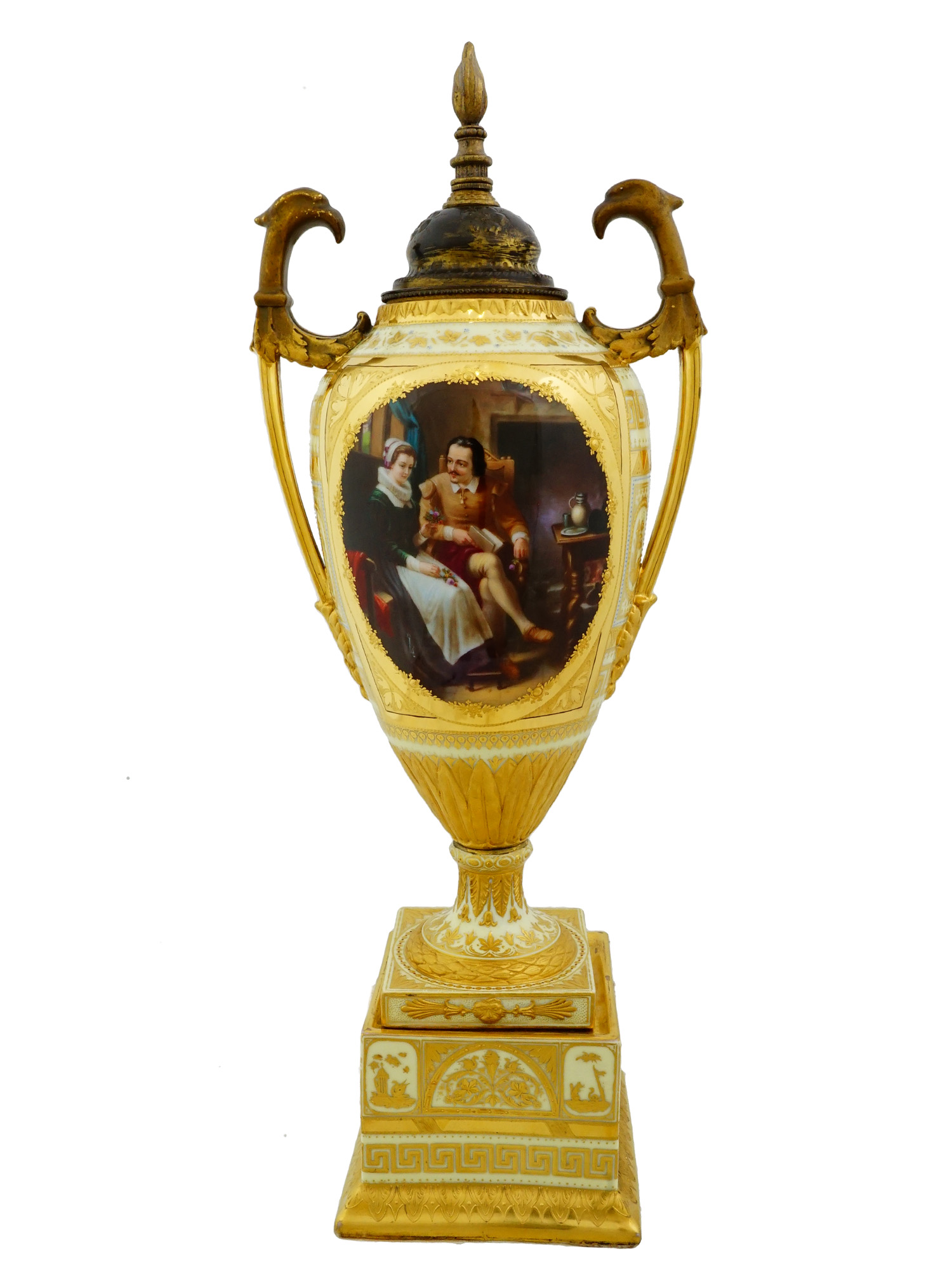 ANTIQUE ROYAL VIENNA PORCELAIN AND GILT BRONZE URN