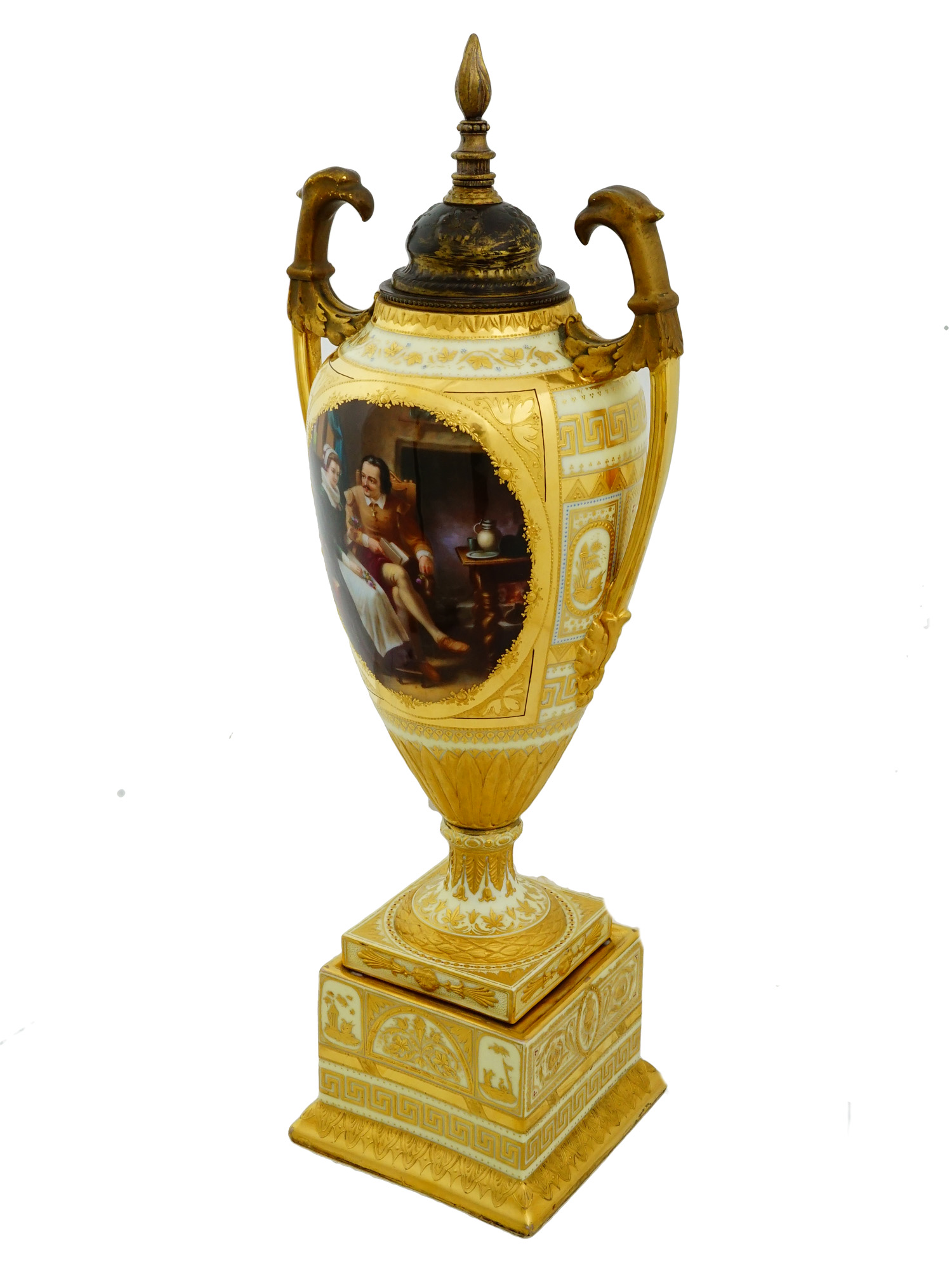 ANTIQUE ROYAL VIENNA PORCELAIN AND GILT BRONZE URN