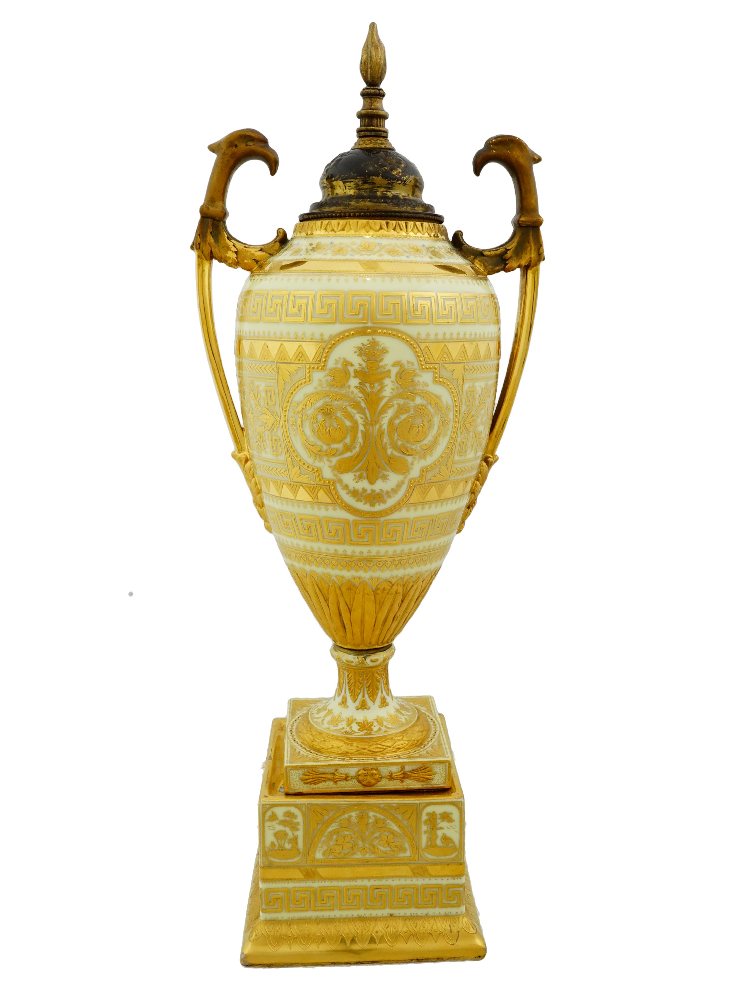 ANTIQUE ROYAL VIENNA PORCELAIN AND GILT BRONZE URN