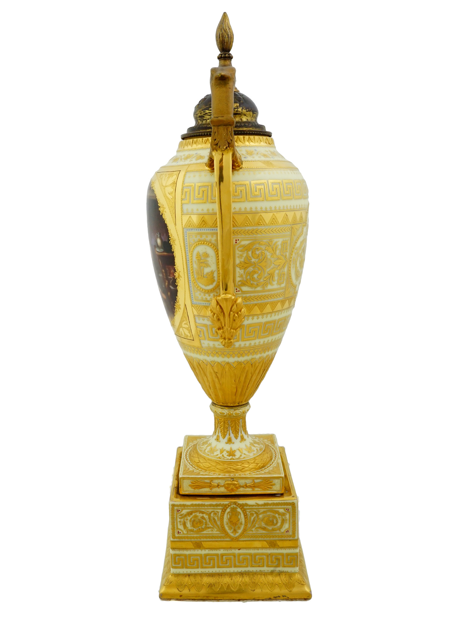 ANTIQUE ROYAL VIENNA PORCELAIN AND GILT BRONZE URN