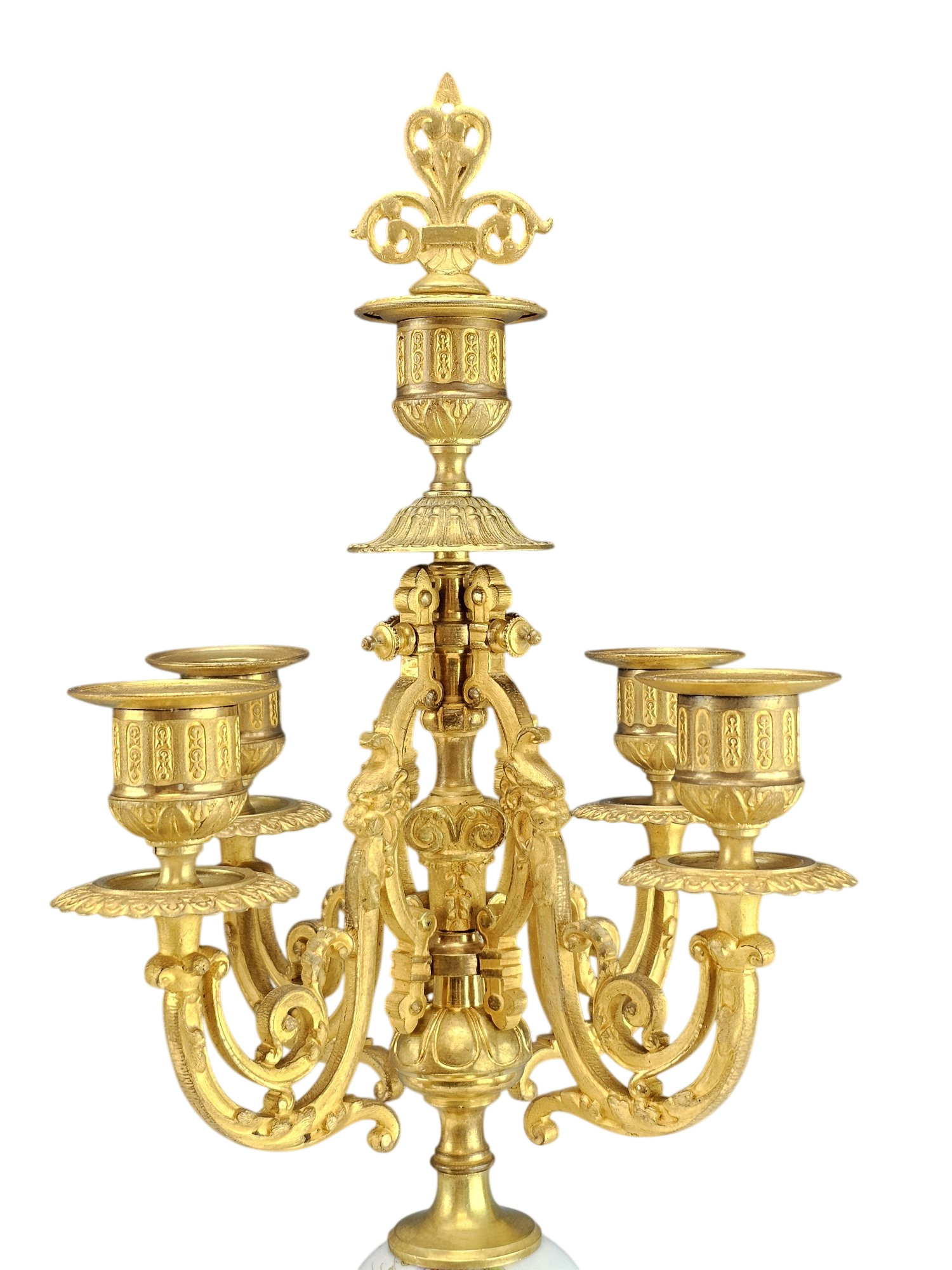 ANTIQUE SEVRES STYLE PORCELAIN AND BRONZE CANDELABRA
