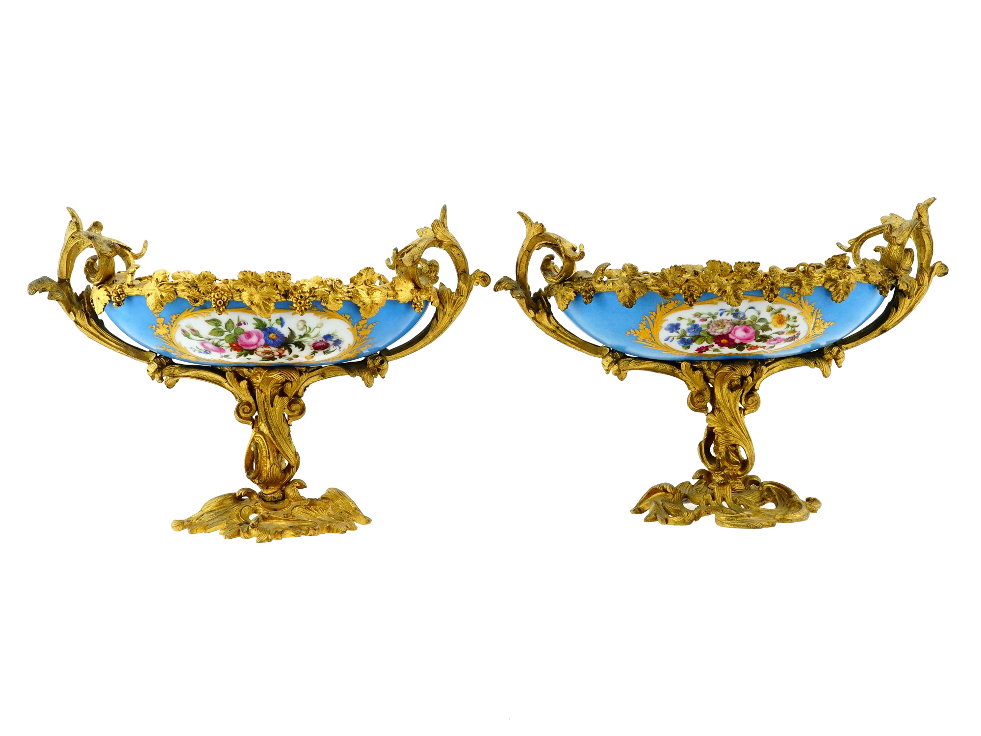 ANTIQUE SEVRES STYLE PORCELAIN AND BRONZE CENTERPIECES