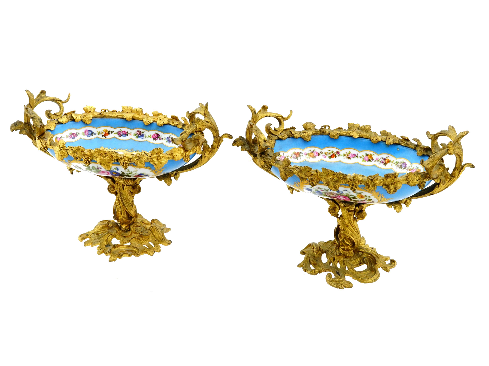 ANTIQUE SEVRES STYLE PORCELAIN AND BRONZE CENTERPIECES