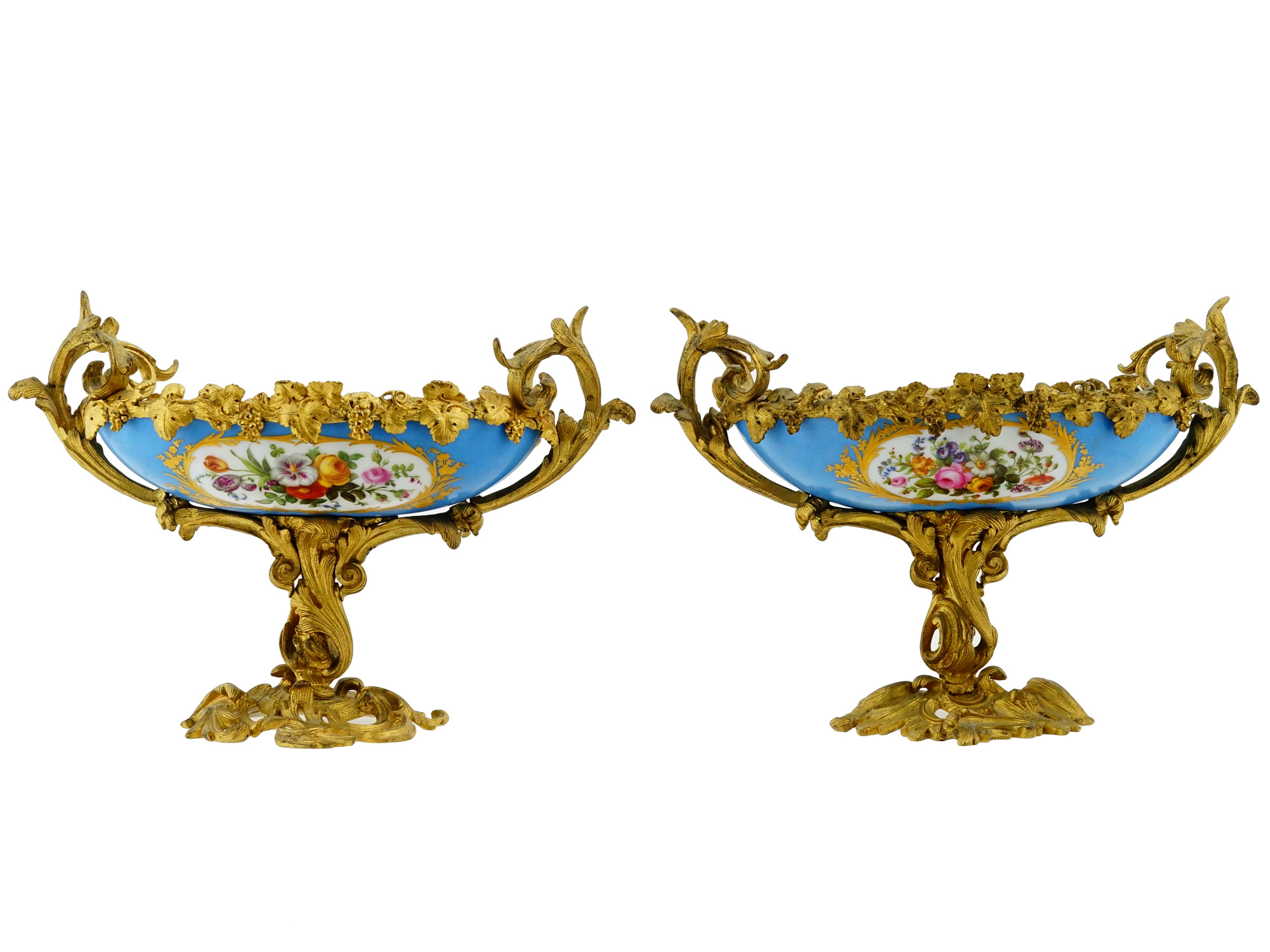 ANTIQUE SEVRES STYLE PORCELAIN AND BRONZE CENTERPIECES