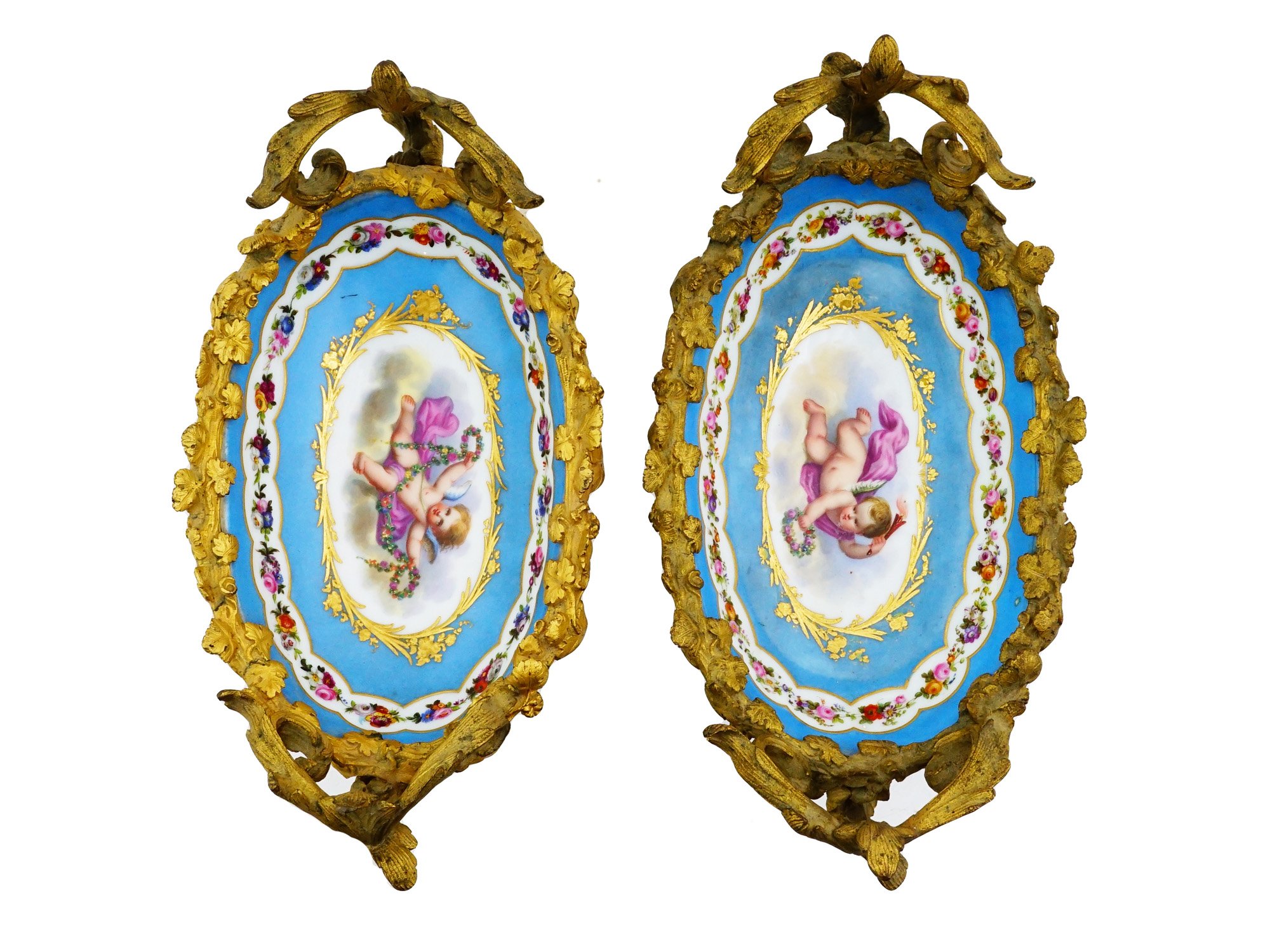 ANTIQUE SEVRES STYLE PORCELAIN AND BRONZE CENTERPIECES