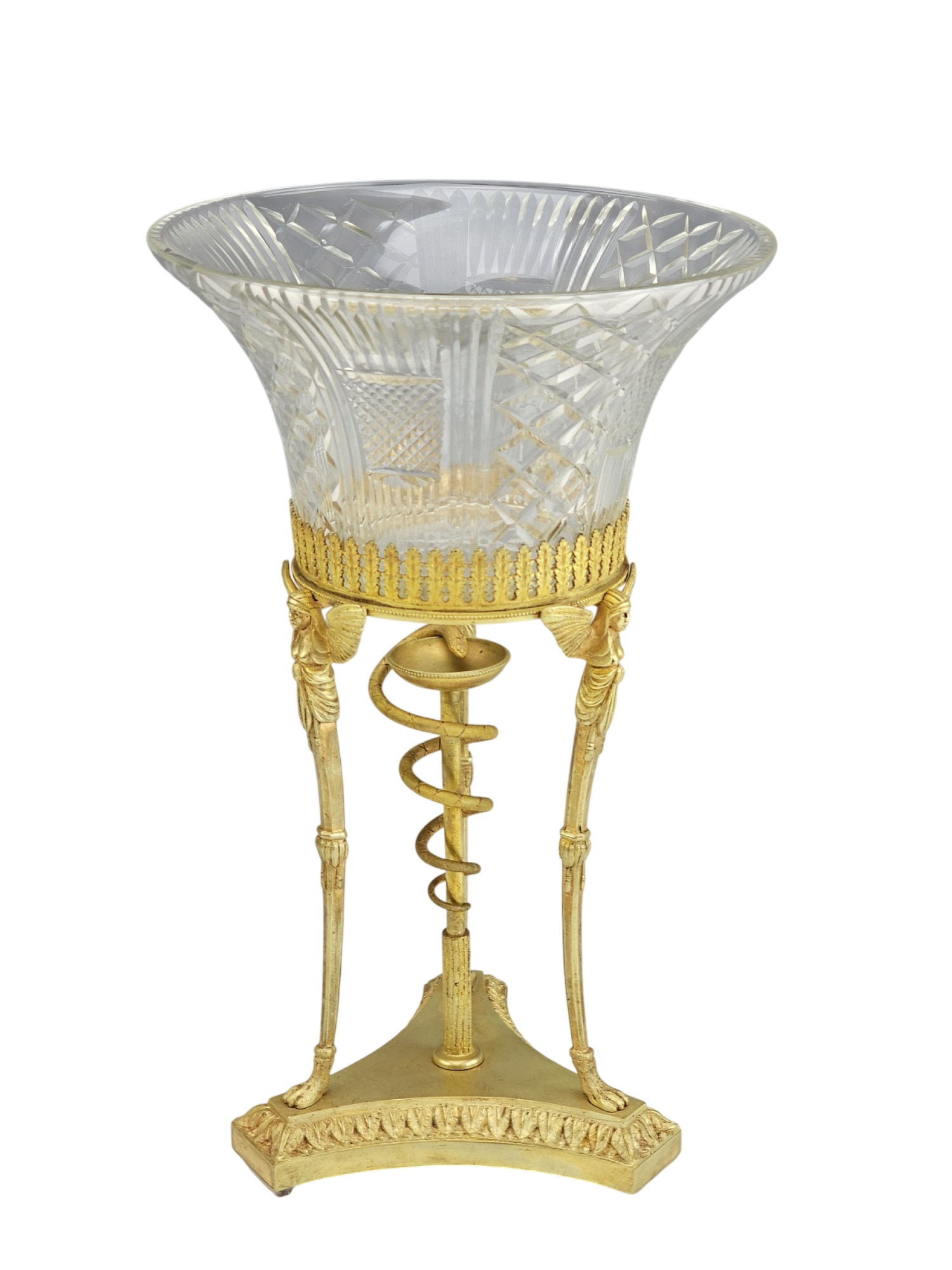 19TH C FRENCH EGYPTIAN REVIVAL BRONZE CUT GLASS CENTERPIECE
