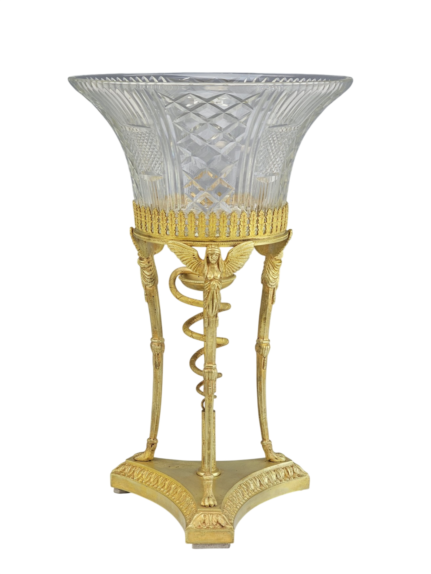 19TH C FRENCH EGYPTIAN REVIVAL BRONZE CUT GLASS CENTERPIECE
