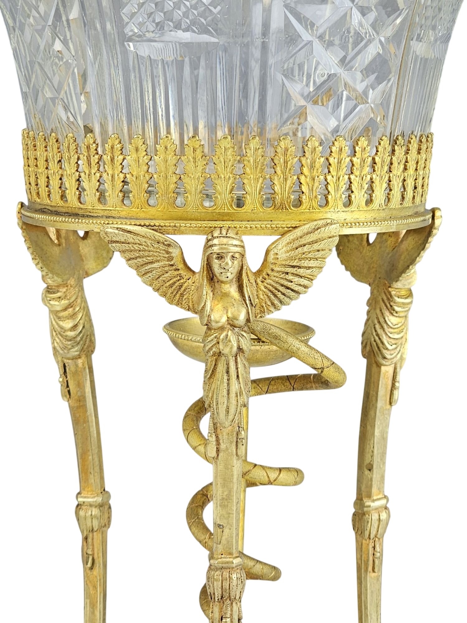 19TH C FRENCH EGYPTIAN REVIVAL BRONZE CUT GLASS CENTERPIECE