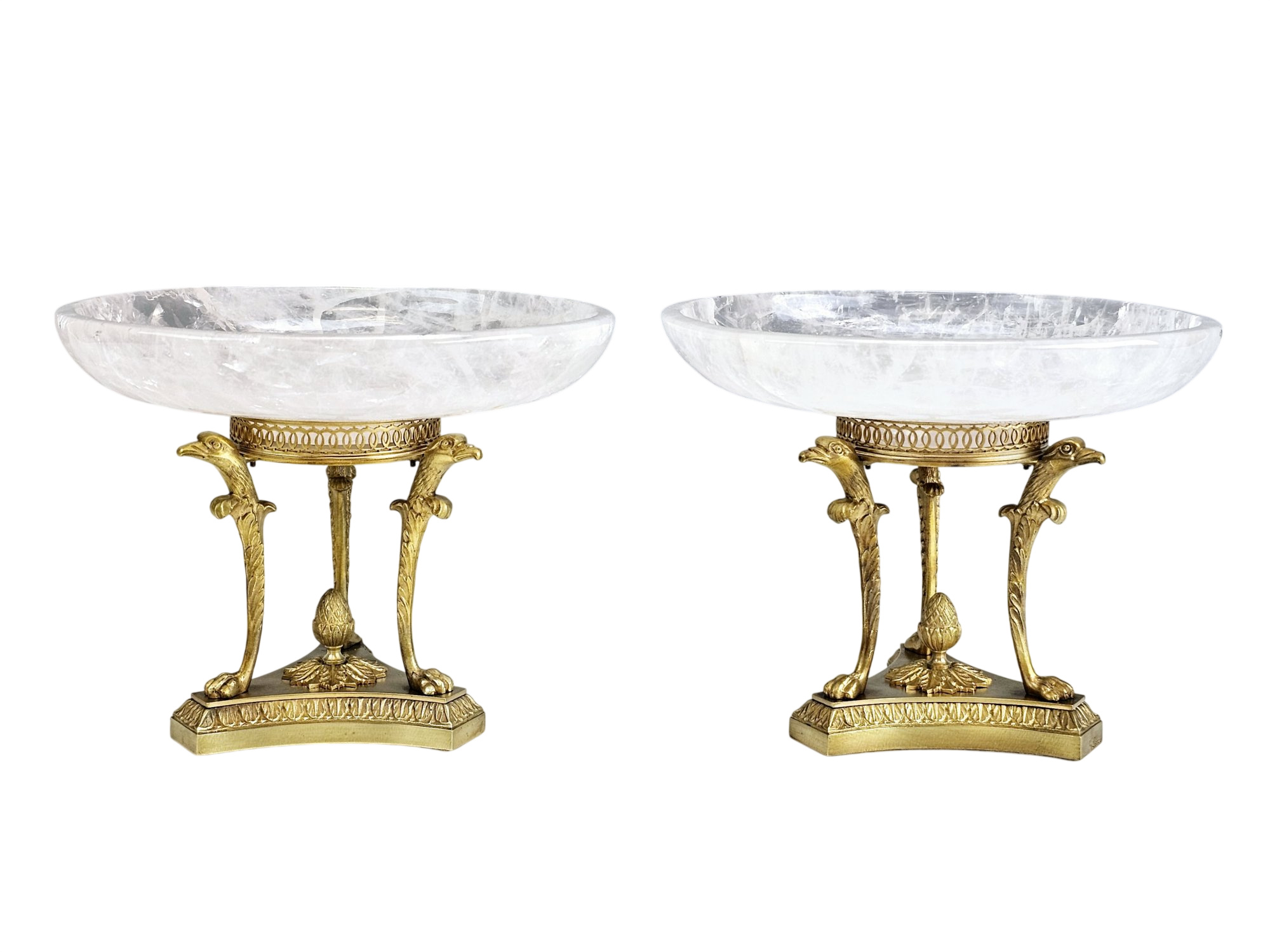 ANTIQUE GILT BRONZE AND ROCK CRYSTAL TAZZAS
