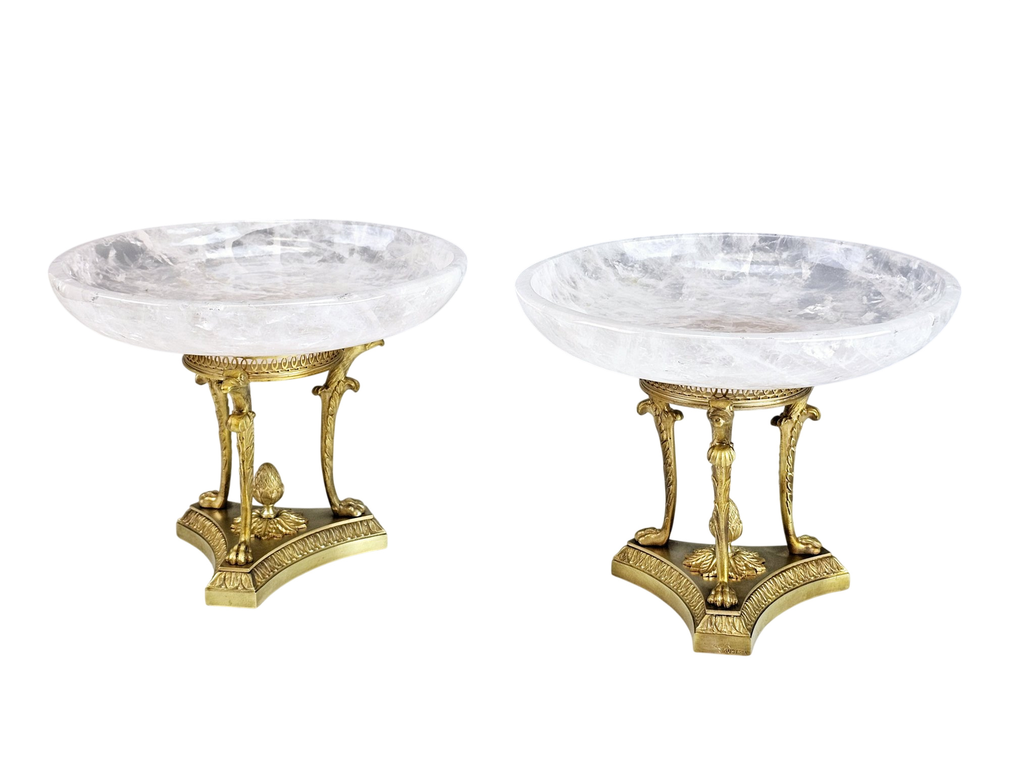 ANTIQUE GILT BRONZE AND ROCK CRYSTAL TAZZAS