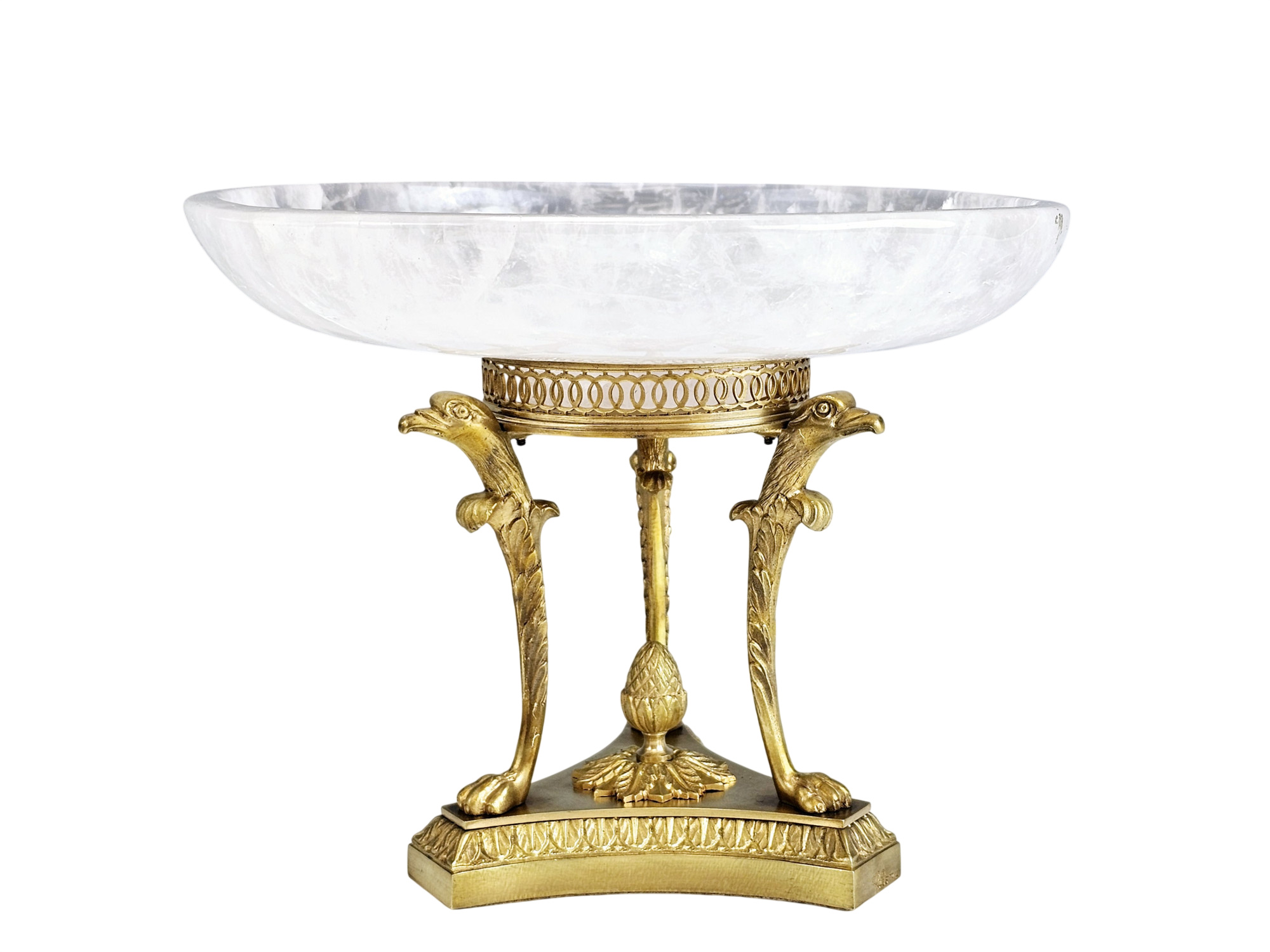 ANTIQUE GILT BRONZE AND ROCK CRYSTAL TAZZAS