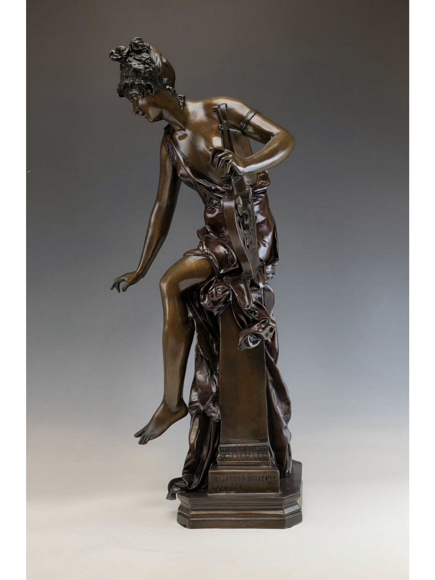 LARGE ANTIQUE FRENCH BRONZE FIGURE BY CARRIER-BELLEUSE