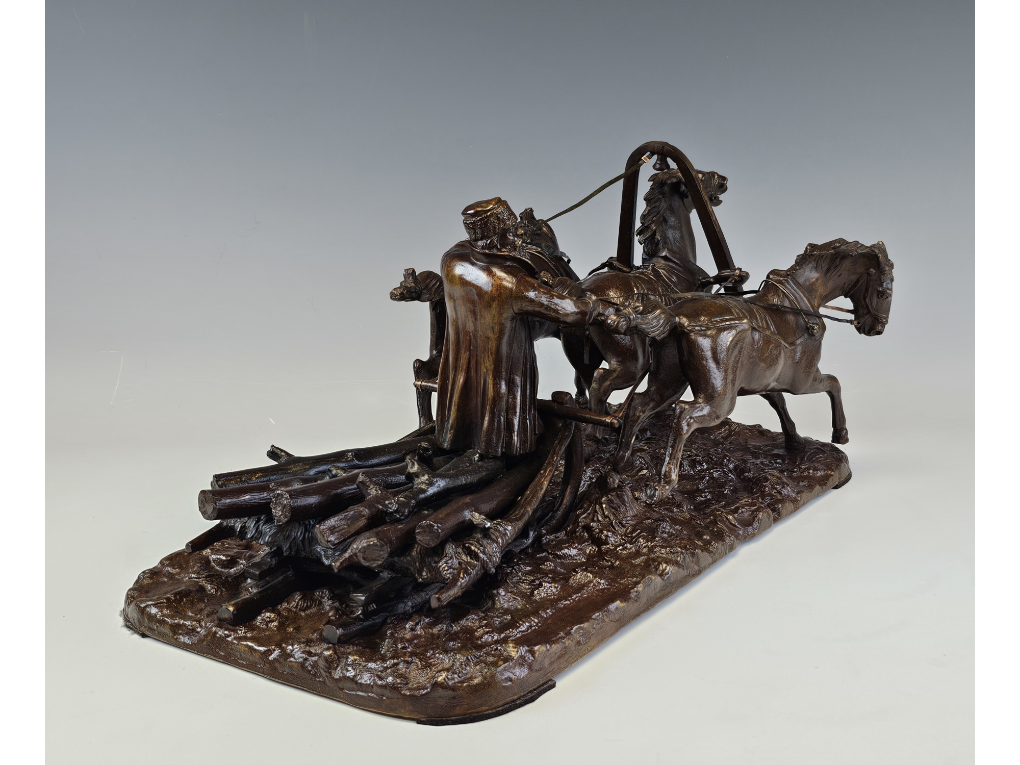 LARGE ANTIQUE RUSSIAN BRONZE WINTER TROIKA BY EVGENY NAPS