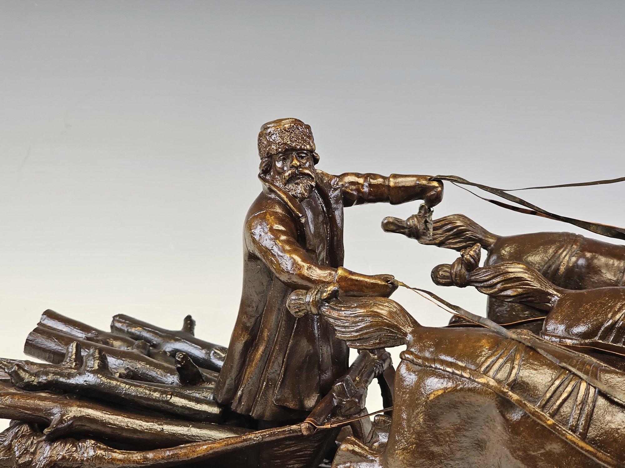 LARGE ANTIQUE RUSSIAN BRONZE WINTER TROIKA BY EVGENY NAPS