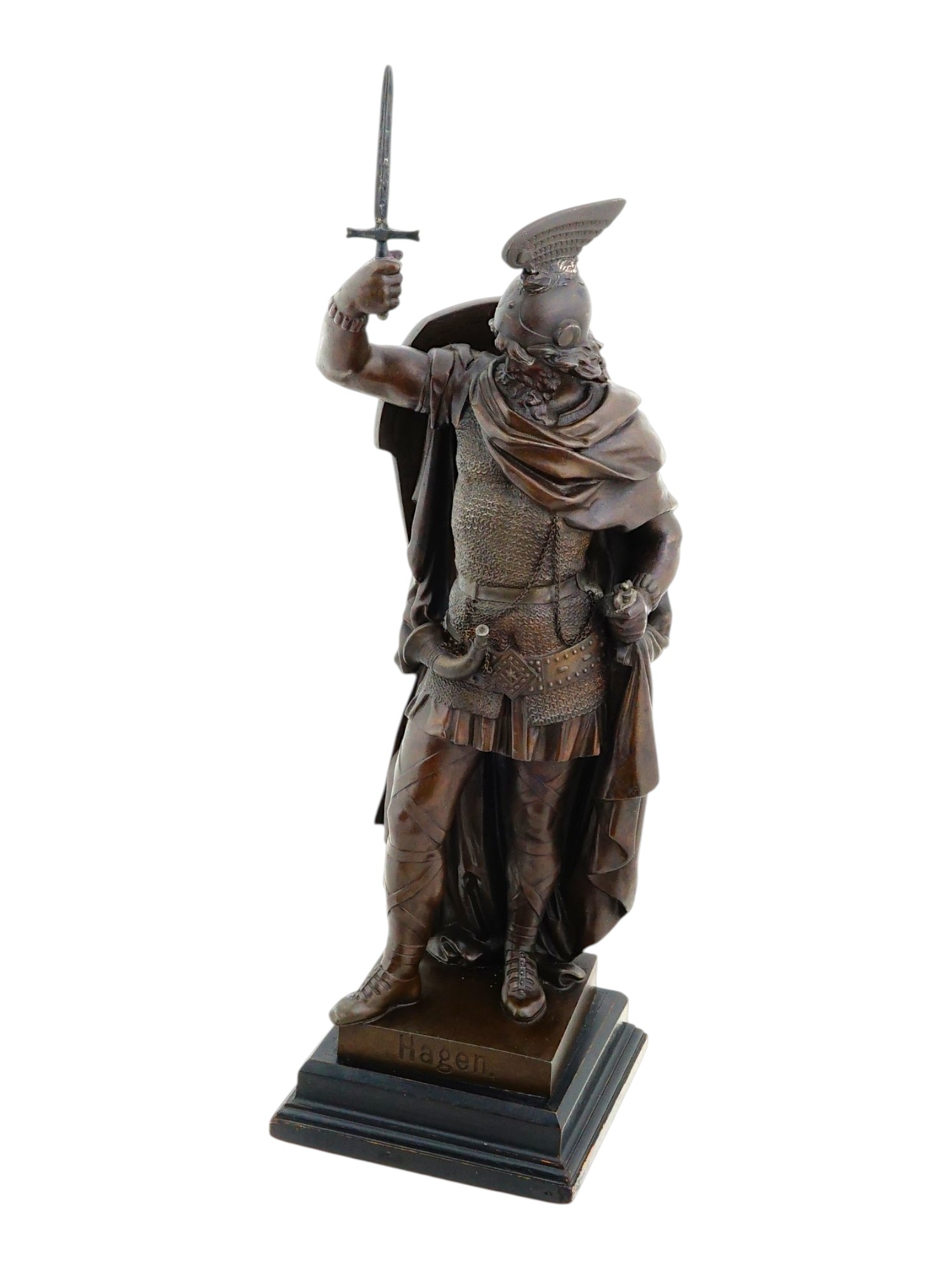 ANTIQUE EUROPEAN SPELTER FIGURE OF NORSE WARRIOR HAGEN