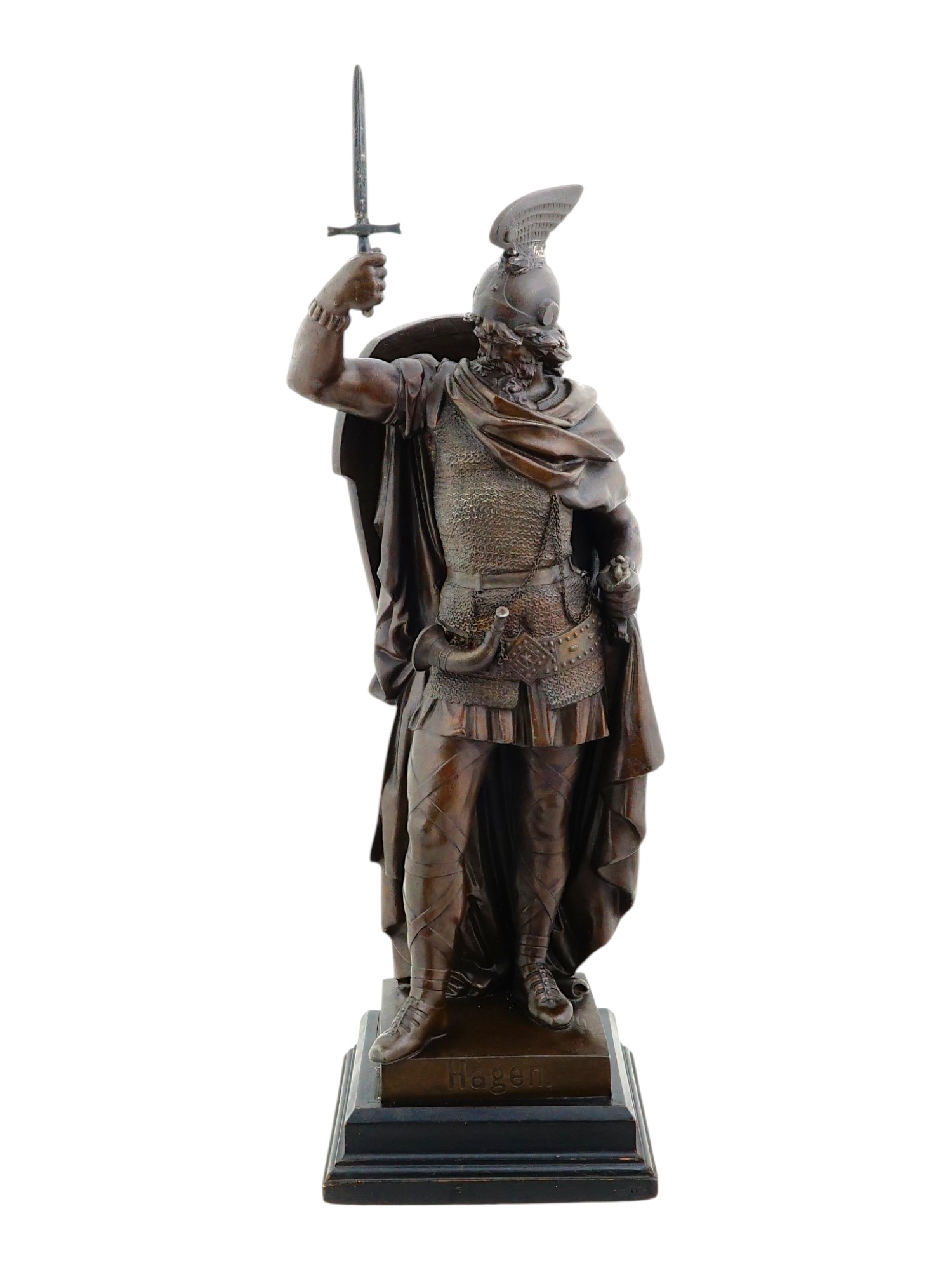 ANTIQUE EUROPEAN SPELTER FIGURE OF NORSE WARRIOR HAGEN