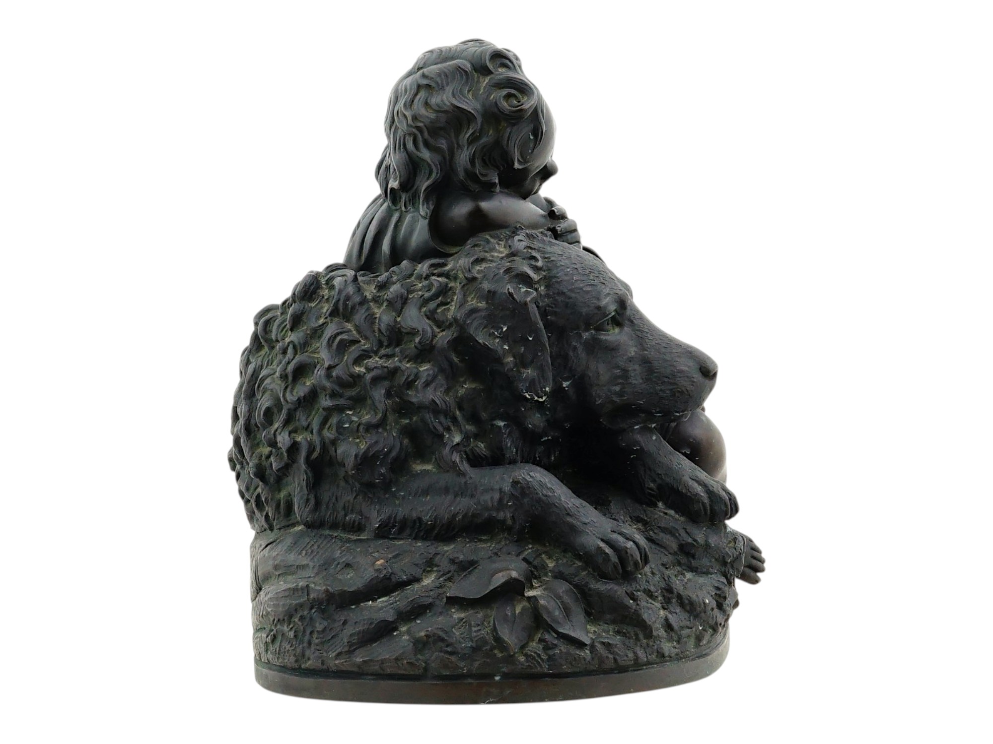 19TH C. FRENCH BRONZE SLEEPING CHILD & DOG COINCHON