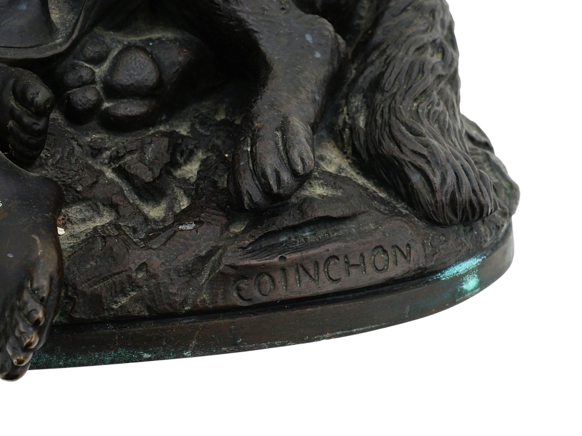 19TH C. FRENCH BRONZE SLEEPING CHILD & DOG COINCHON