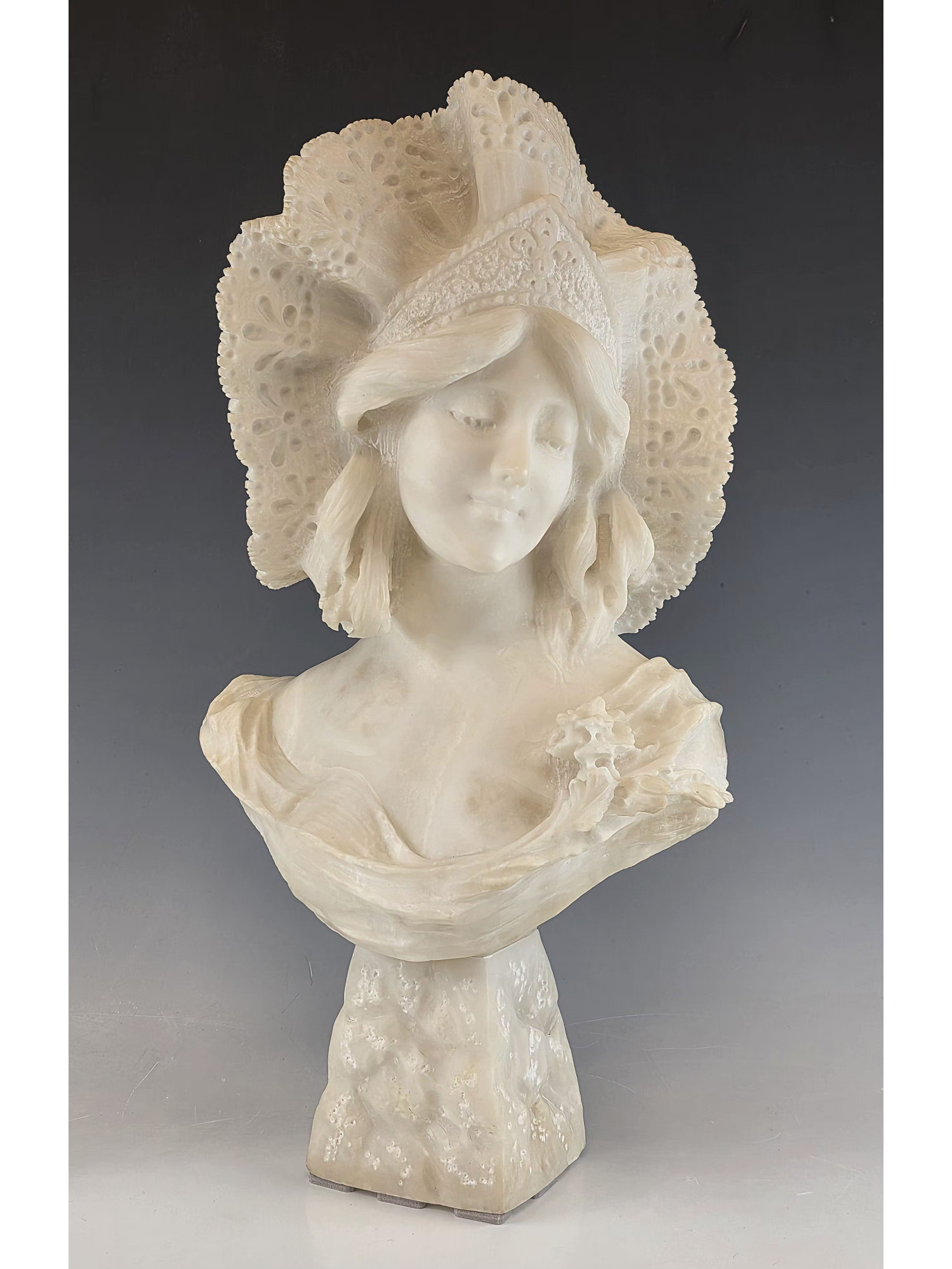 ADOLFO CIPRIANI LARGE ANTIQUE ITALIAN ALABASTER FEMALE BUST