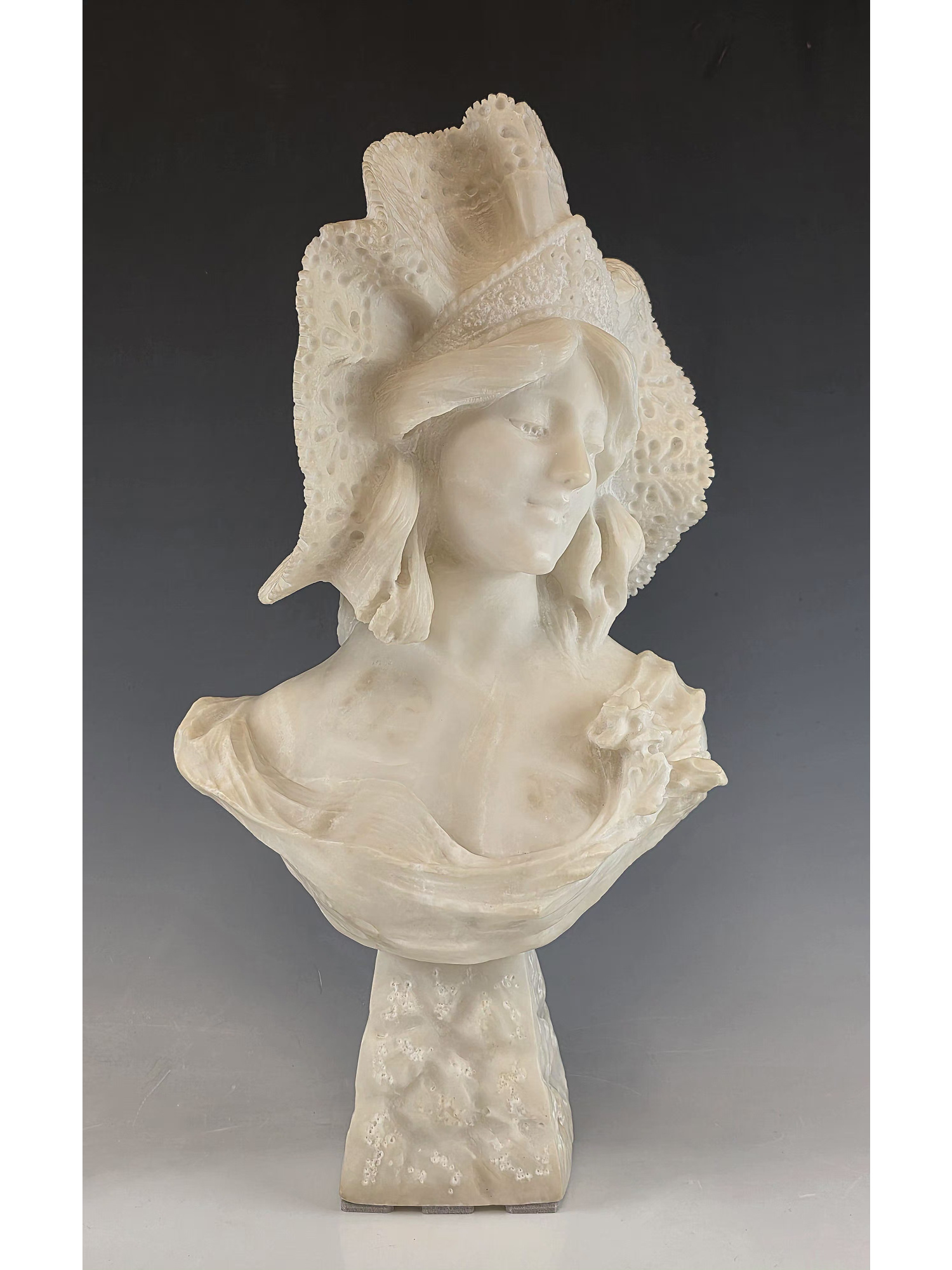 ADOLFO CIPRIANI LARGE ANTIQUE ITALIAN ALABASTER FEMALE BUST