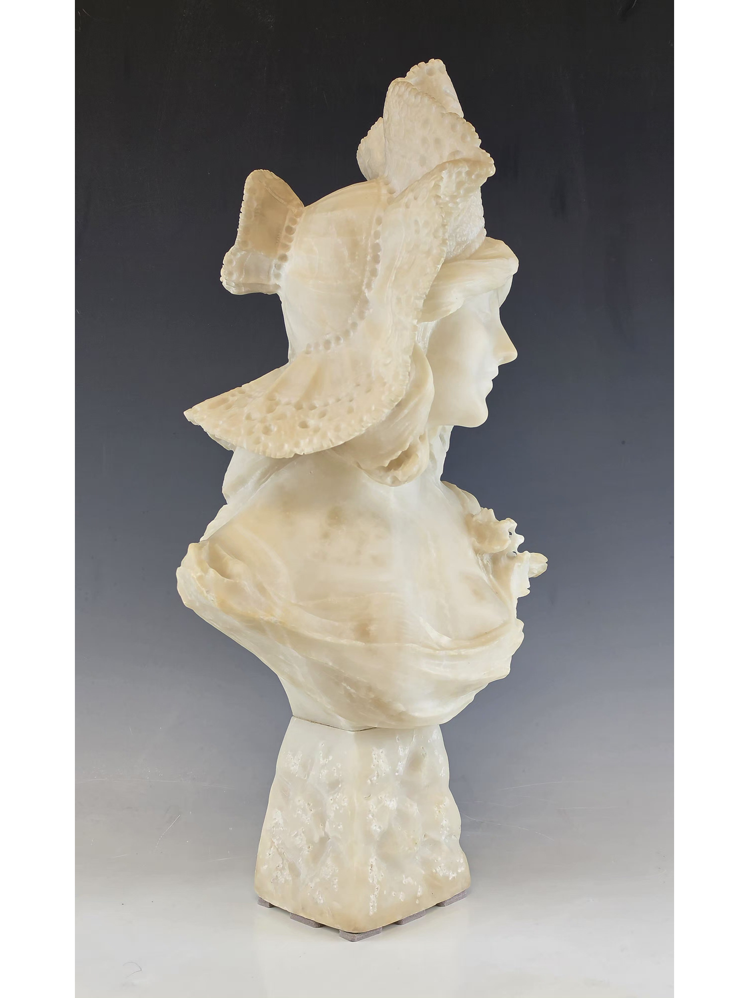 ADOLFO CIPRIANI LARGE ANTIQUE ITALIAN ALABASTER FEMALE BUST