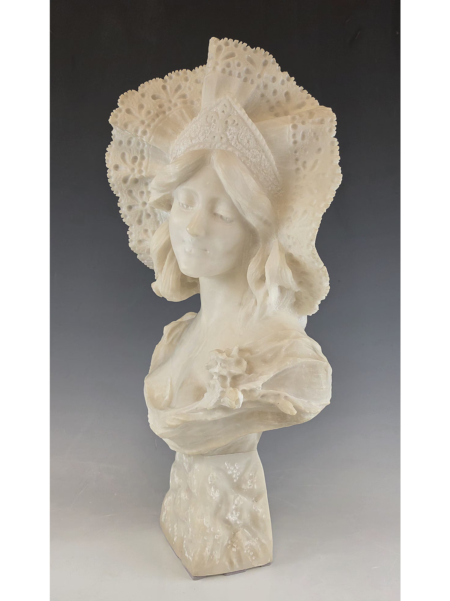 ADOLFO CIPRIANI LARGE ANTIQUE ITALIAN ALABASTER FEMALE BUST