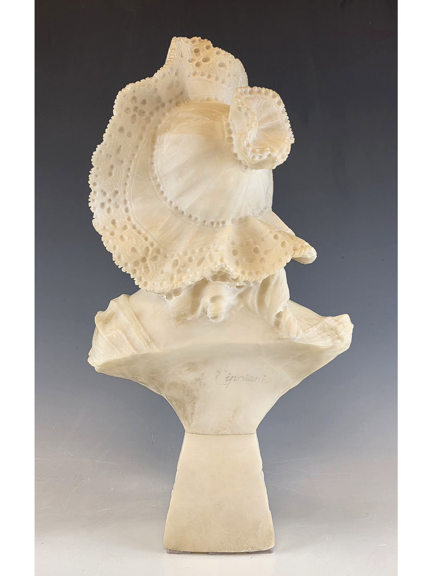 ADOLFO CIPRIANI LARGE ANTIQUE ITALIAN ALABASTER FEMALE BUST