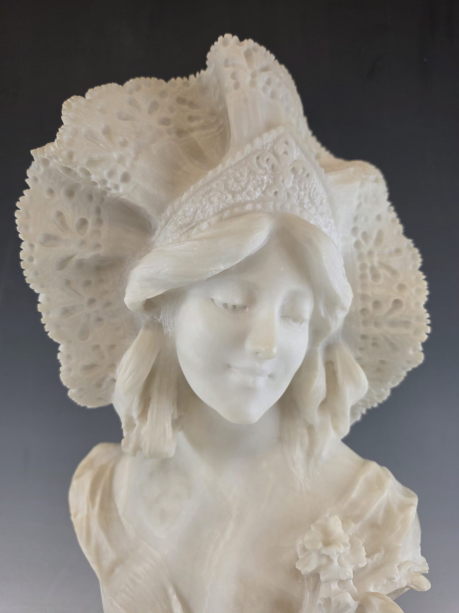 ADOLFO CIPRIANI LARGE ANTIQUE ITALIAN ALABASTER FEMALE BUST