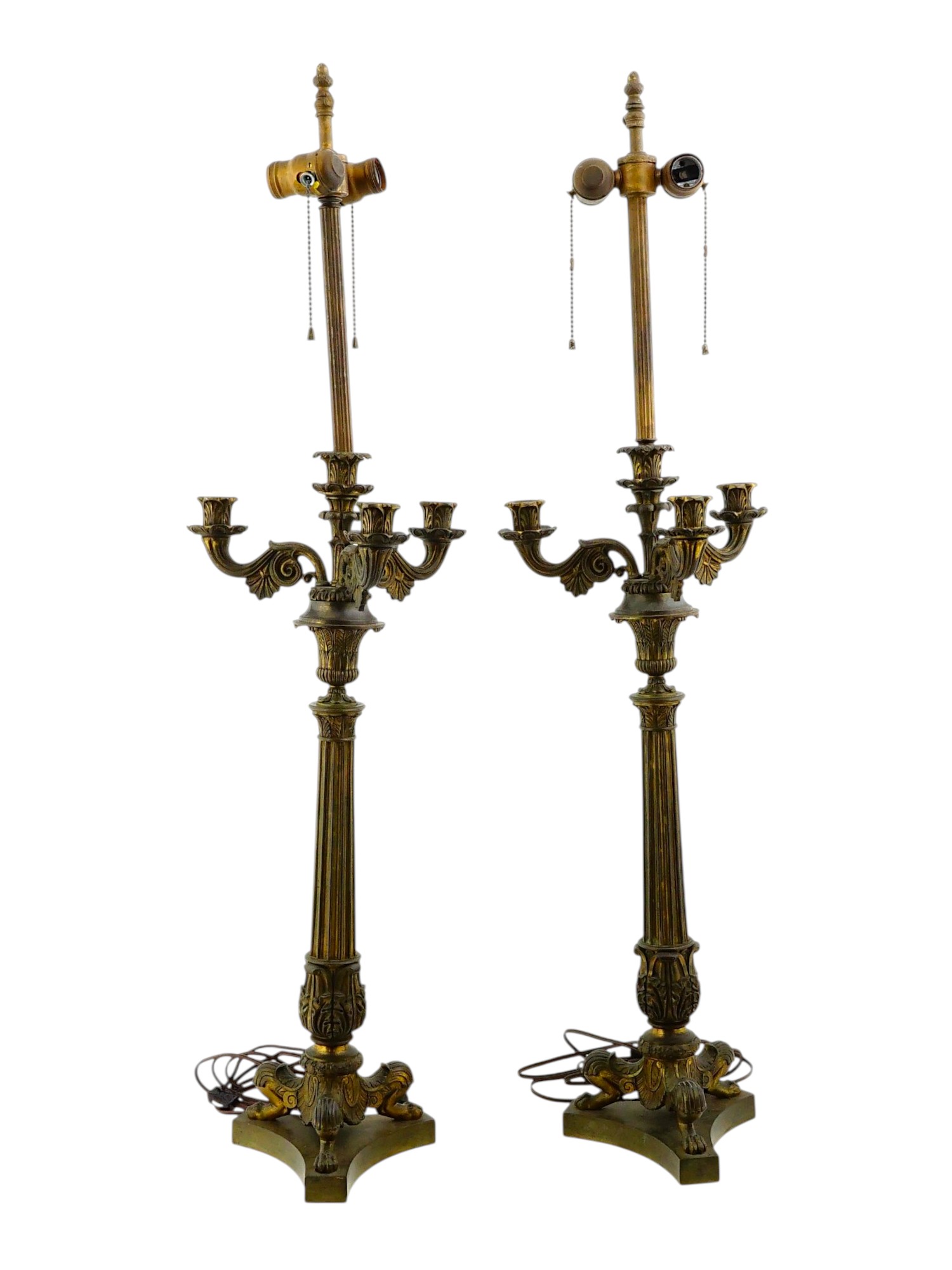 PAIR FRENCH EMPIRE STYLE GILT CANDELABRA LAMPS