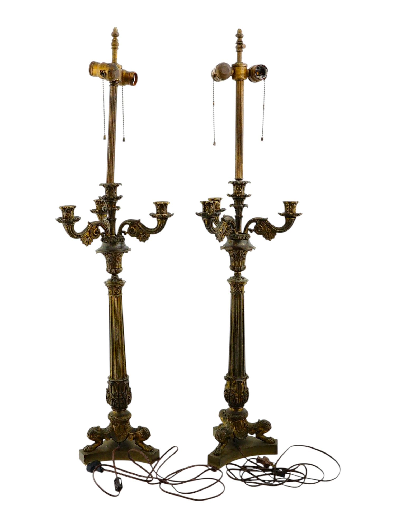 PAIR FRENCH EMPIRE STYLE GILT CANDELABRA LAMPS