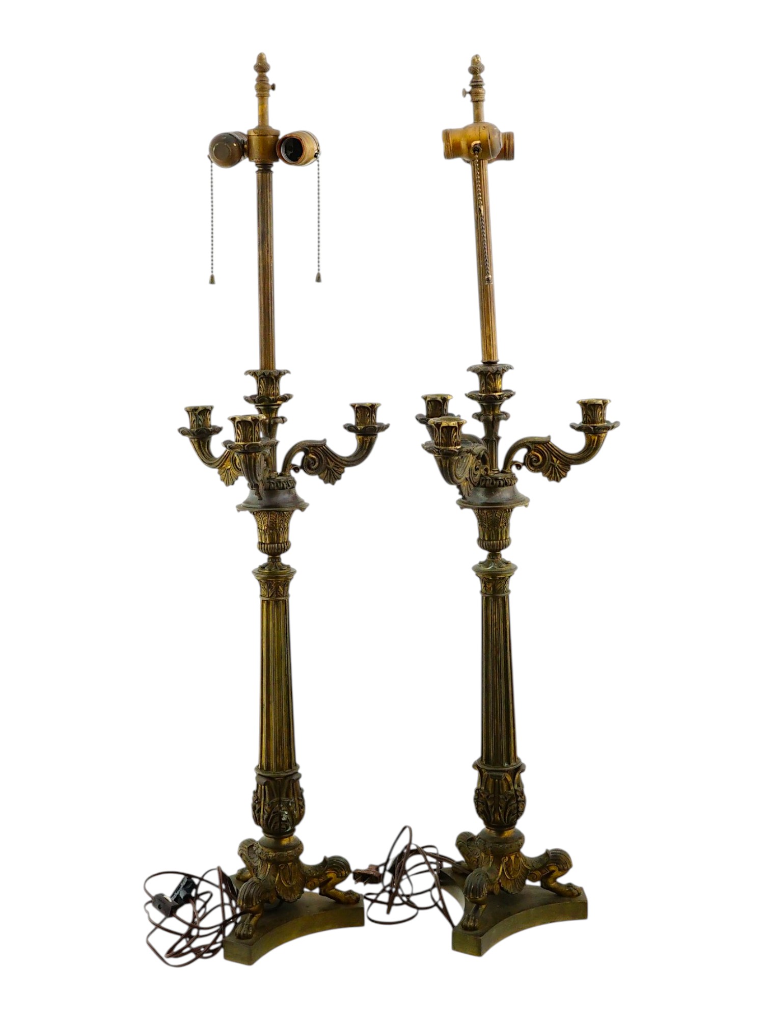 PAIR FRENCH EMPIRE STYLE GILT CANDELABRA LAMPS