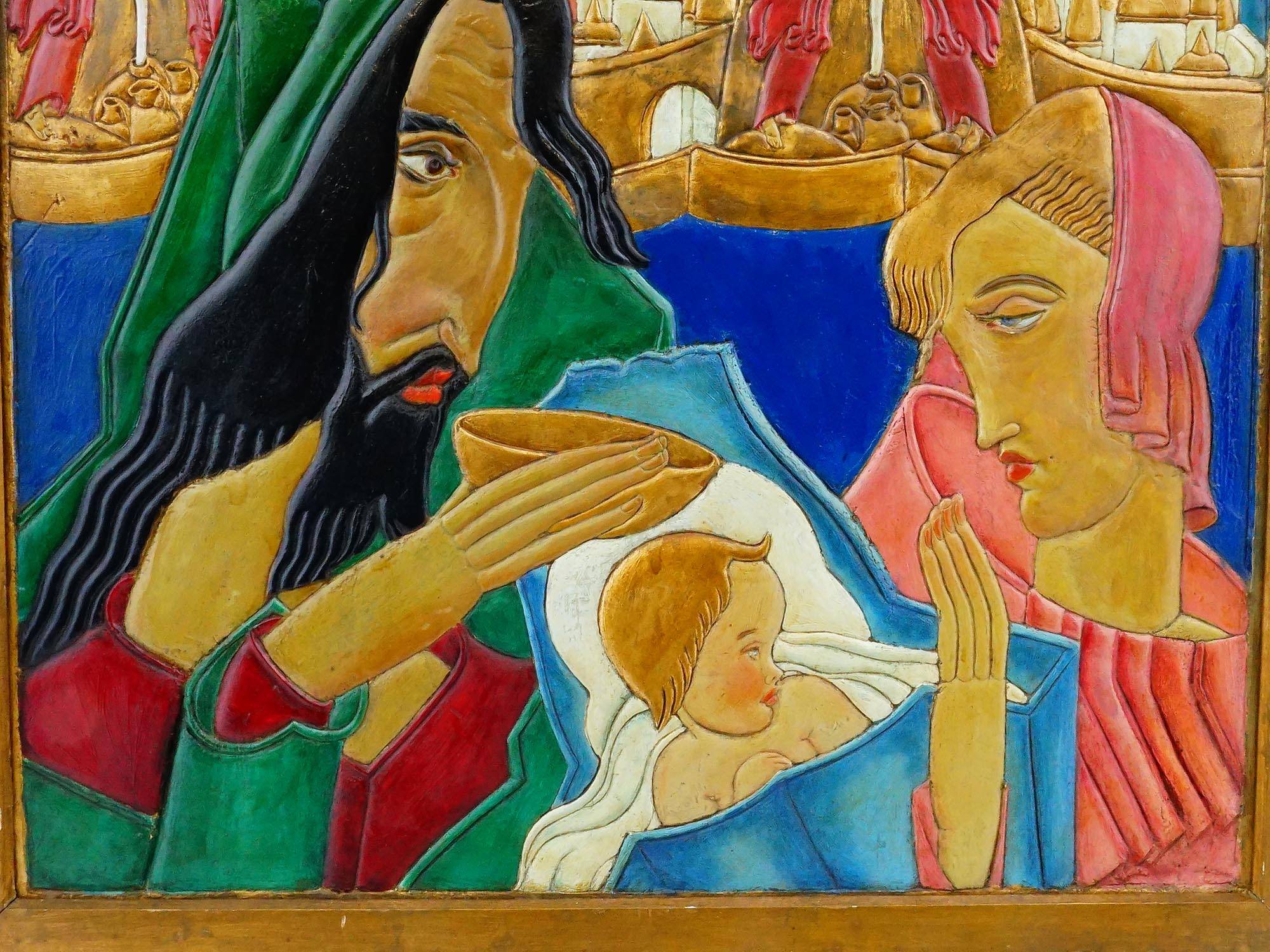 KAROLY FULOP POLYCHROME RELIEF PLAQUE NATIVITY