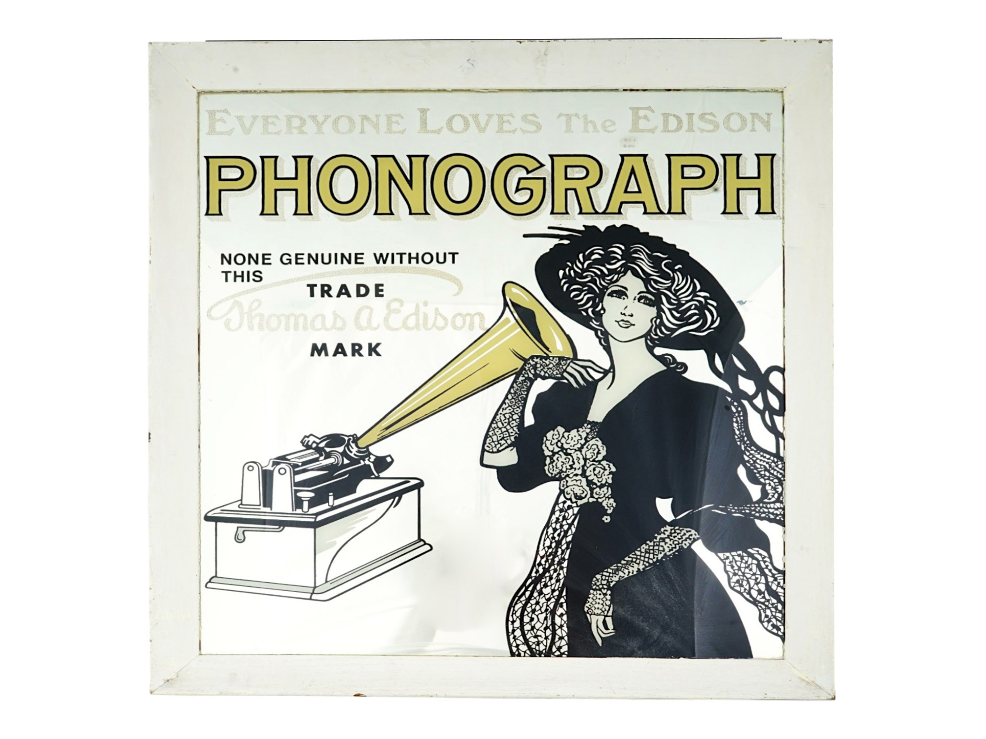 EDISON PHONOGRAPH FRAMED MIRRORED ADVERTISEMENT