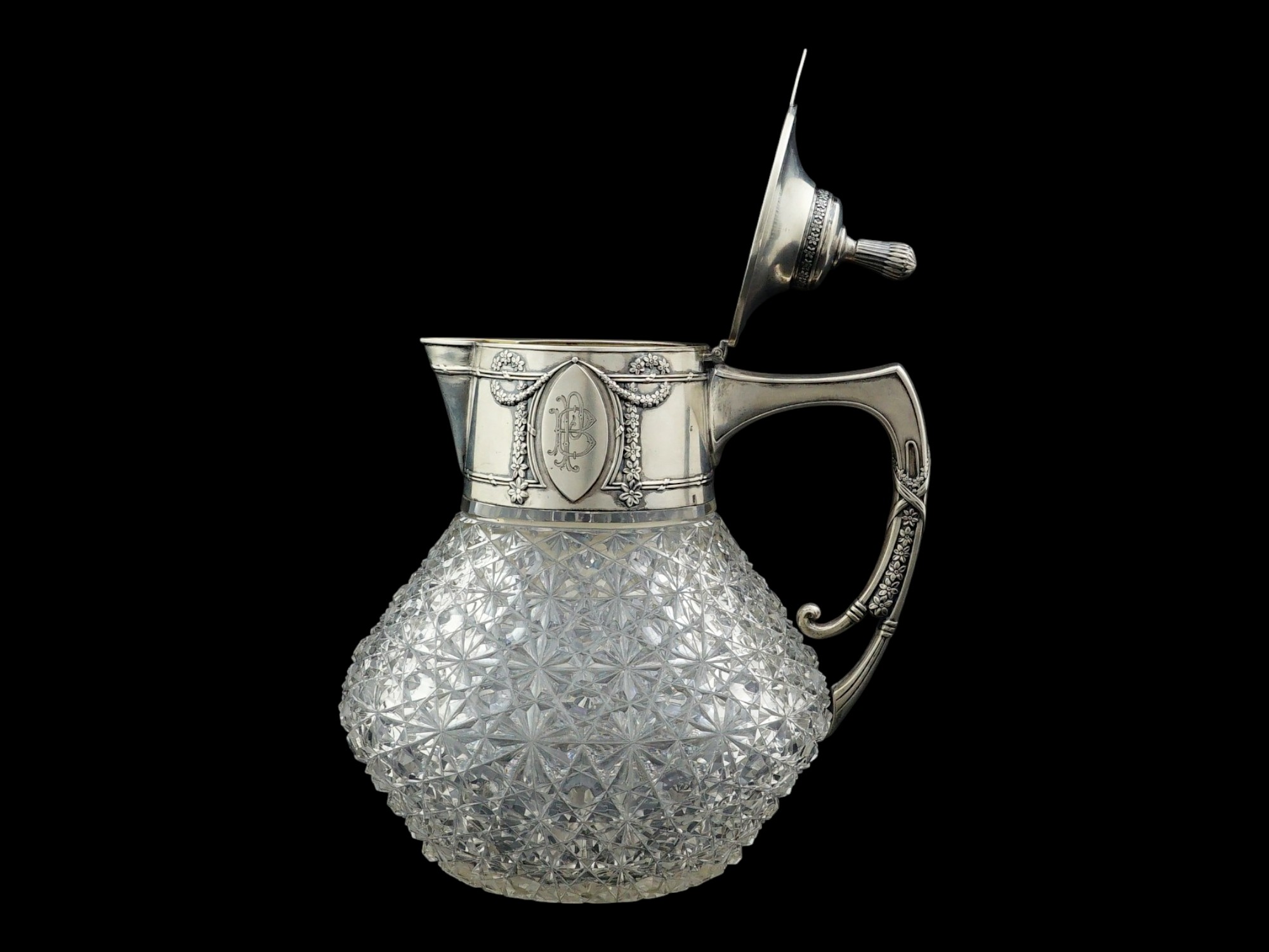 IMPERIAL RUSSIAN SILVER MOUNTED CRYSTAL PITCHER